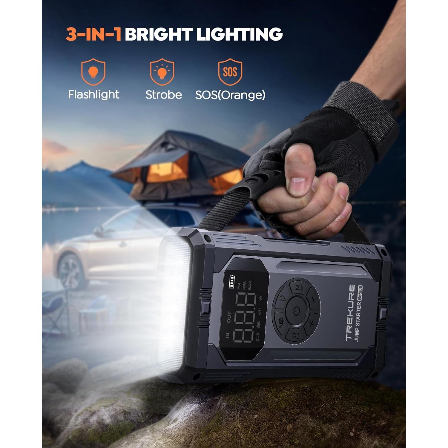 Arrancador de Batería TREKURE 6000A con Compresor 150PSI