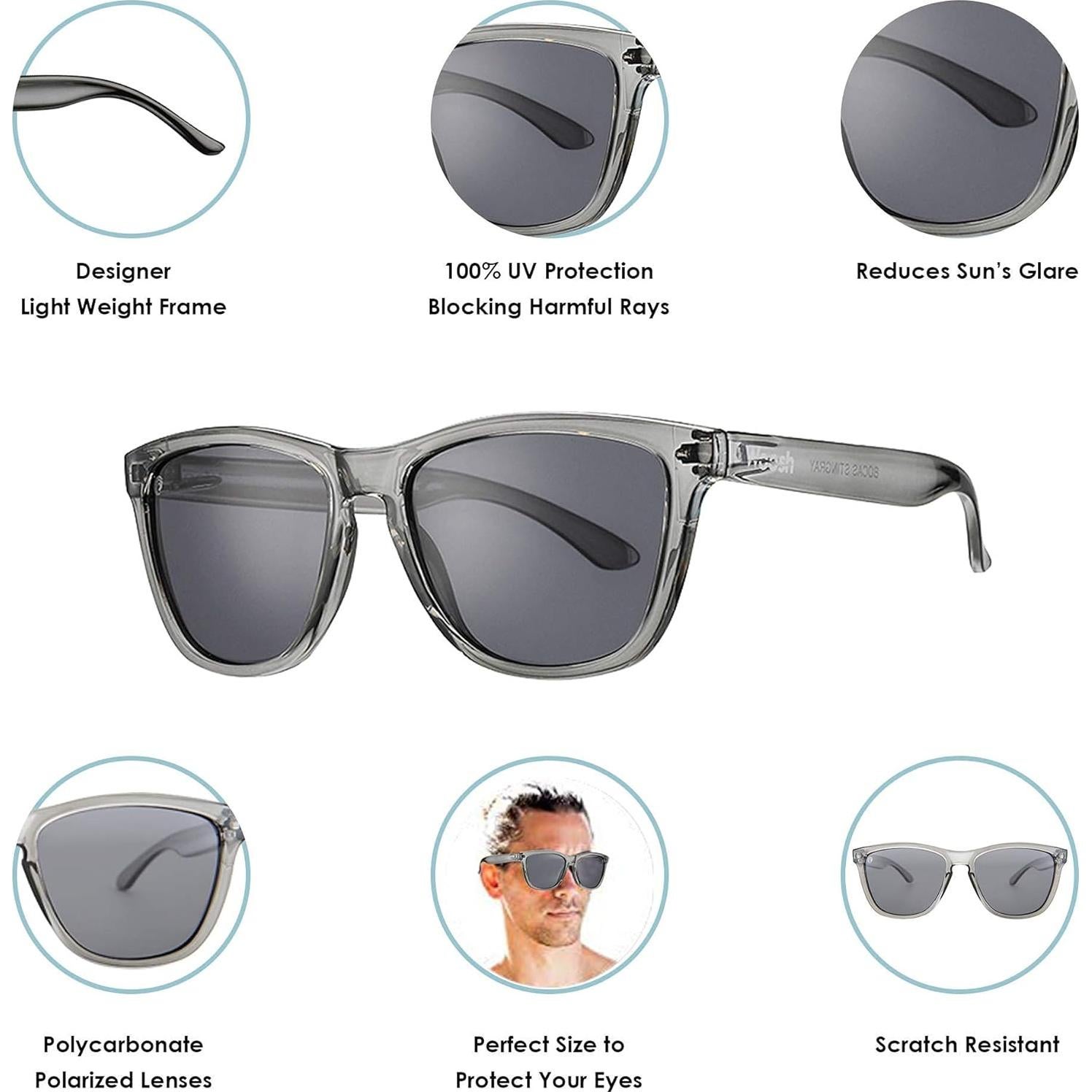 Gafas de sol polarizadas WOOSH unisex - Lente negra, marco gris