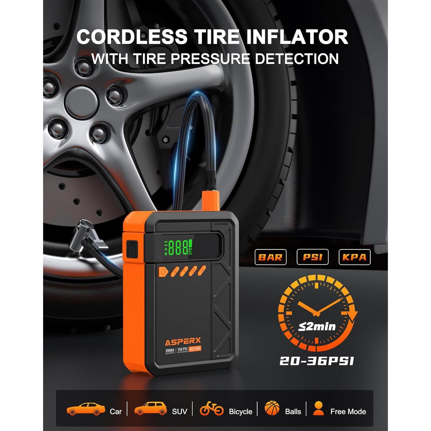 Arrancador Portátil AsperX 3000A con Compresor 150PSI