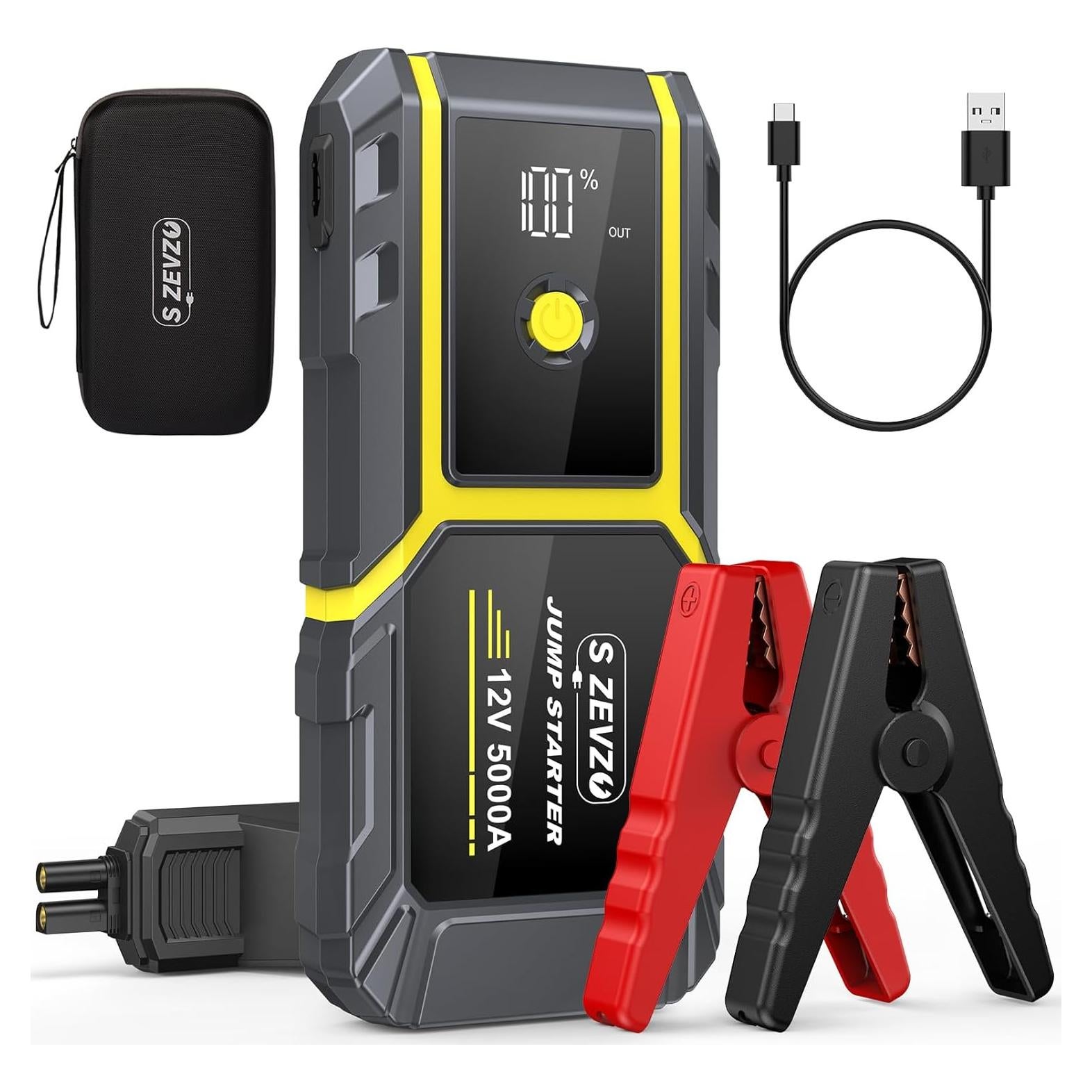 Arrancador de Coche S ZEVZO H021 5000A 12V con Linterna LED