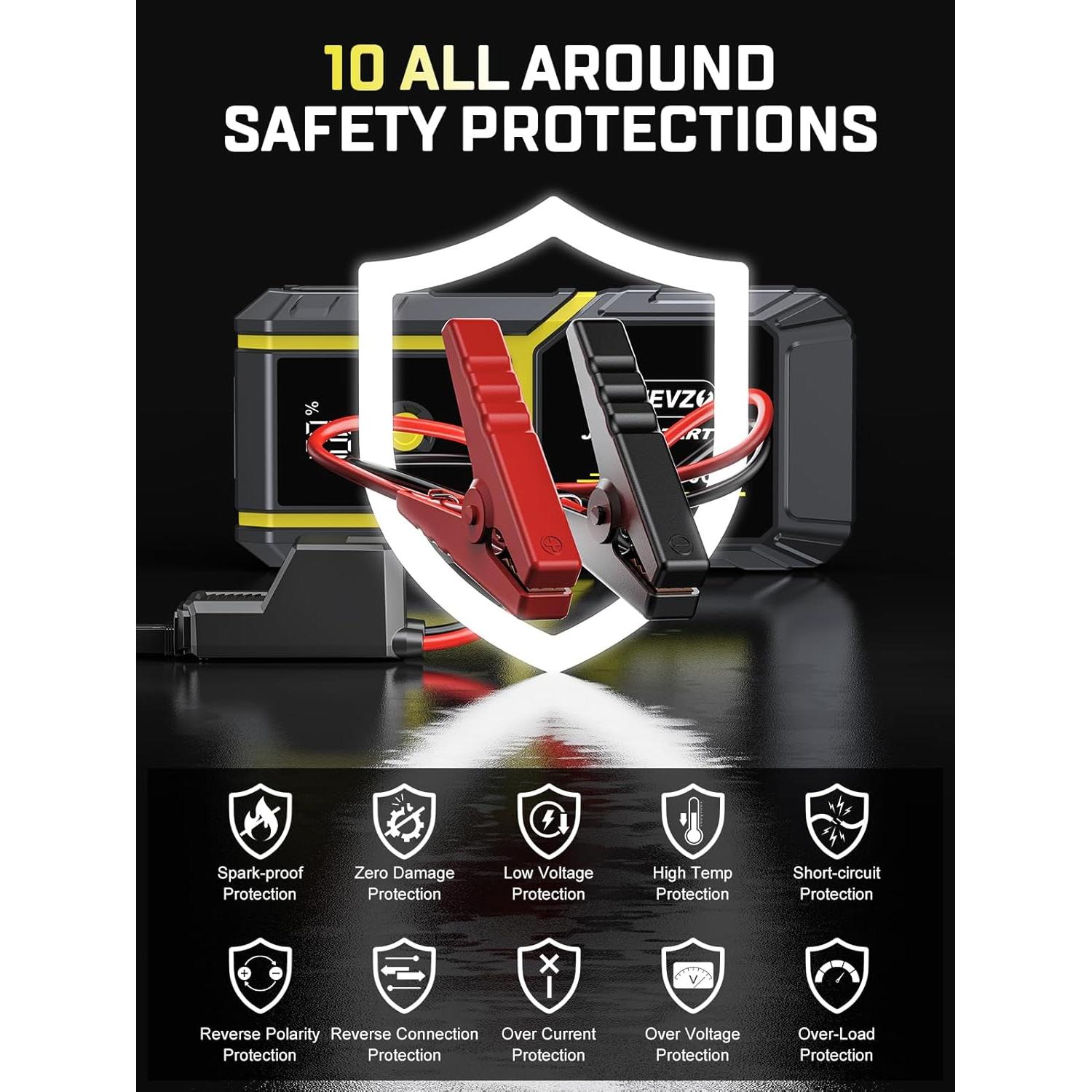 Arrancador de Coche S ZEVZO H021 5000A 12V con Linterna LED