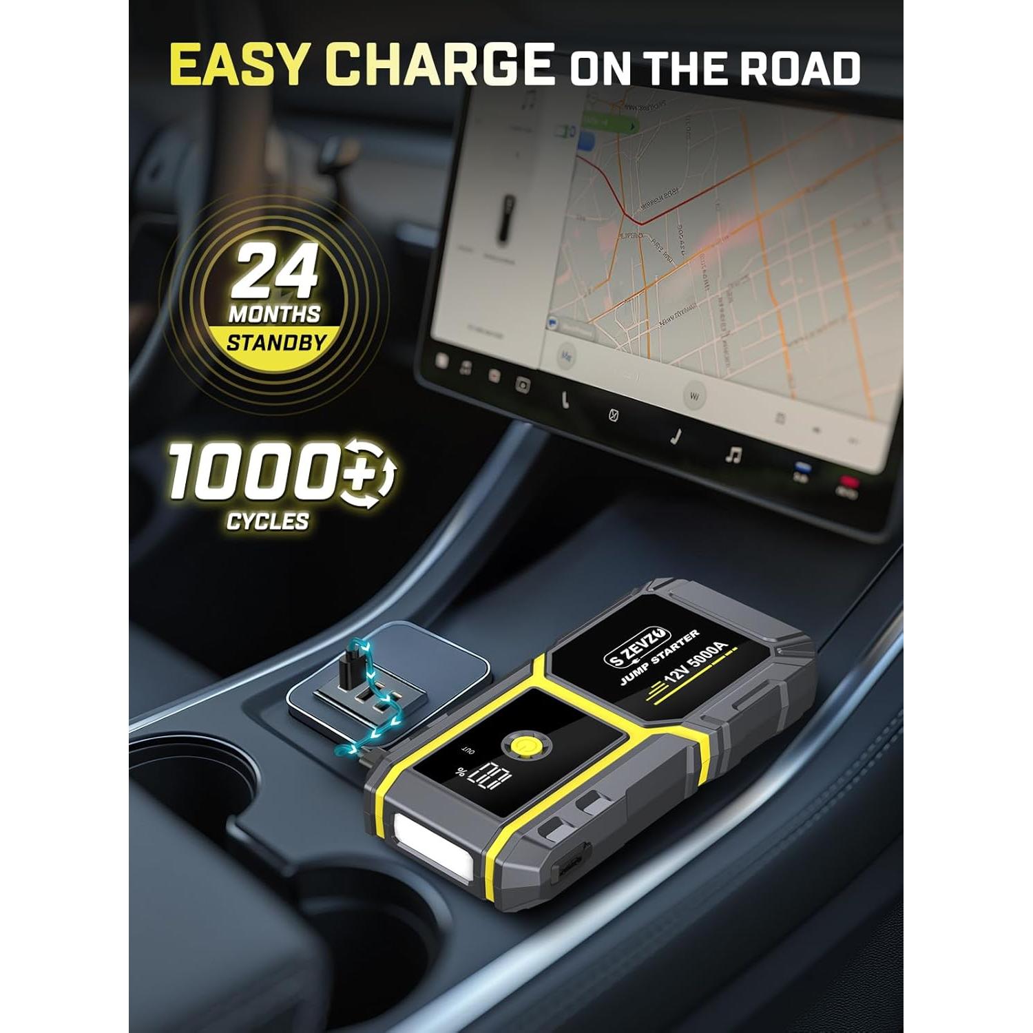 Arrancador de Coche S ZEVZO H021 5000A 12V con Linterna LED