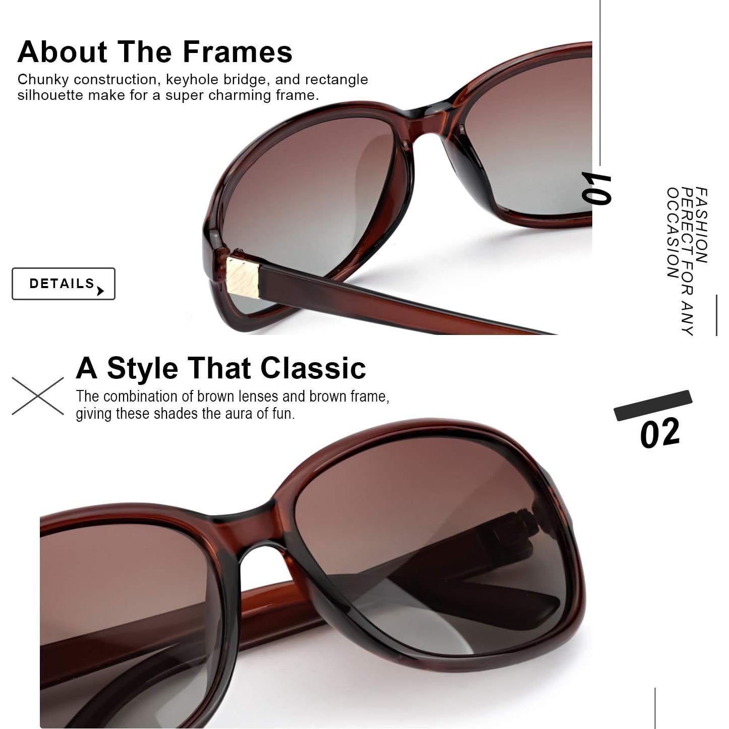 Gafas de sol polarizadas SIPHEW para mujeres UV400 marrones