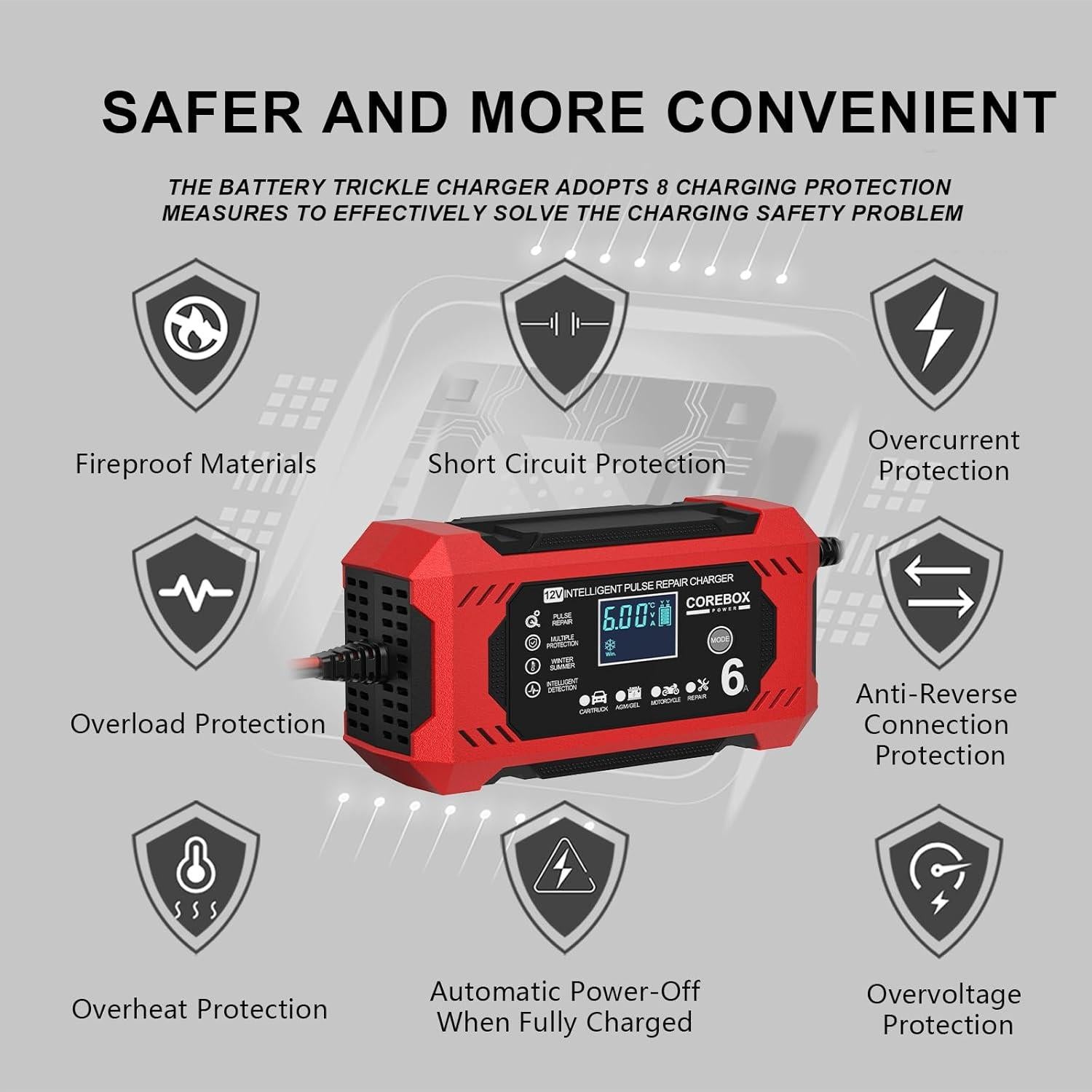 Cargador de Batería Corebox 6A 12V Automático Inteligente