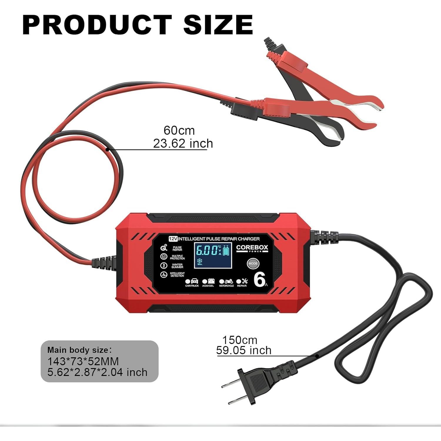 Cargador de Batería Corebox 6A 12V Automático Inteligente