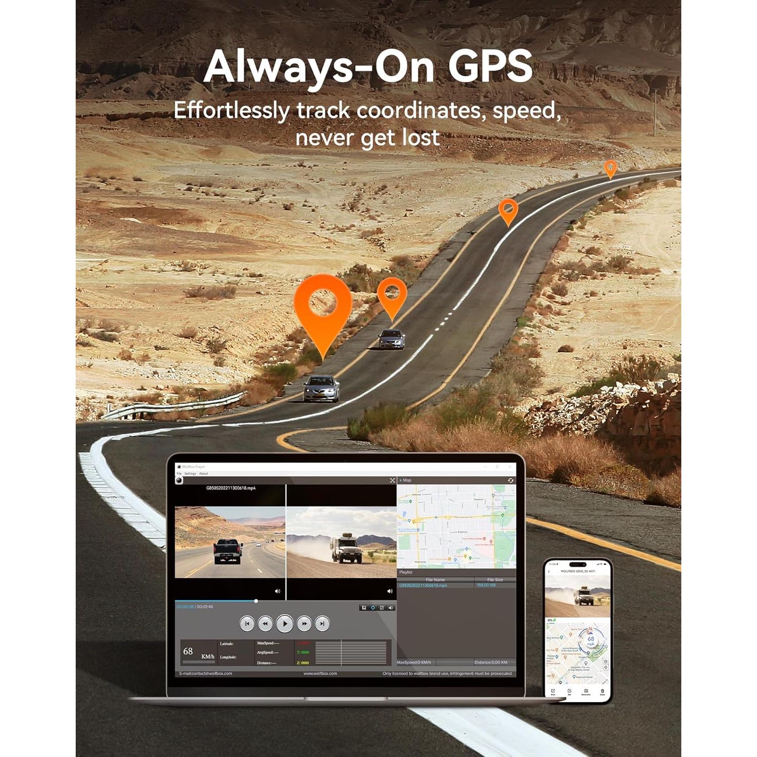 Cámara Espejo Retrovisor WOLFBOX G850 4K con WiFi y GPS