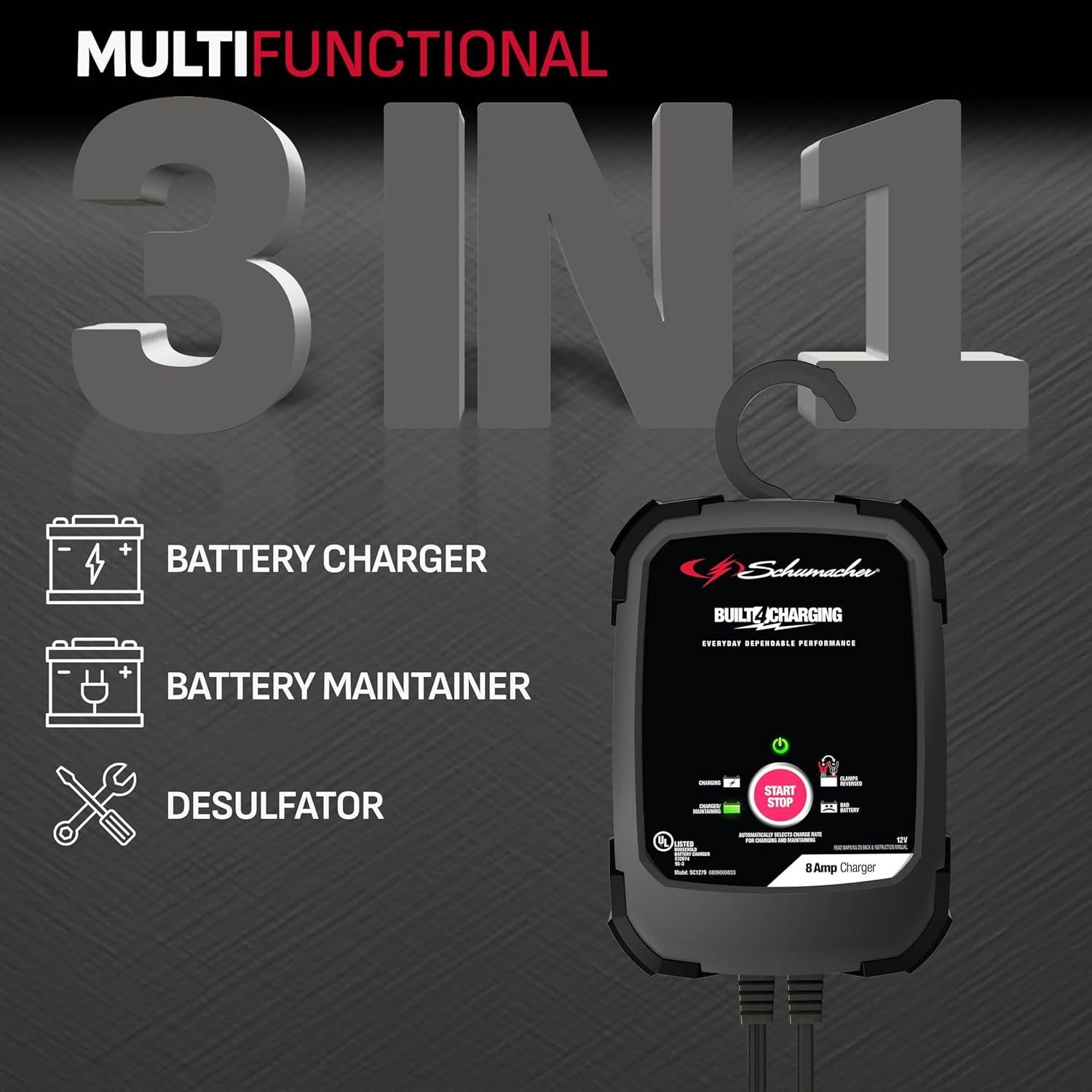 Cargador Rápido Schumacher SC1279 8A 12V para Baterías