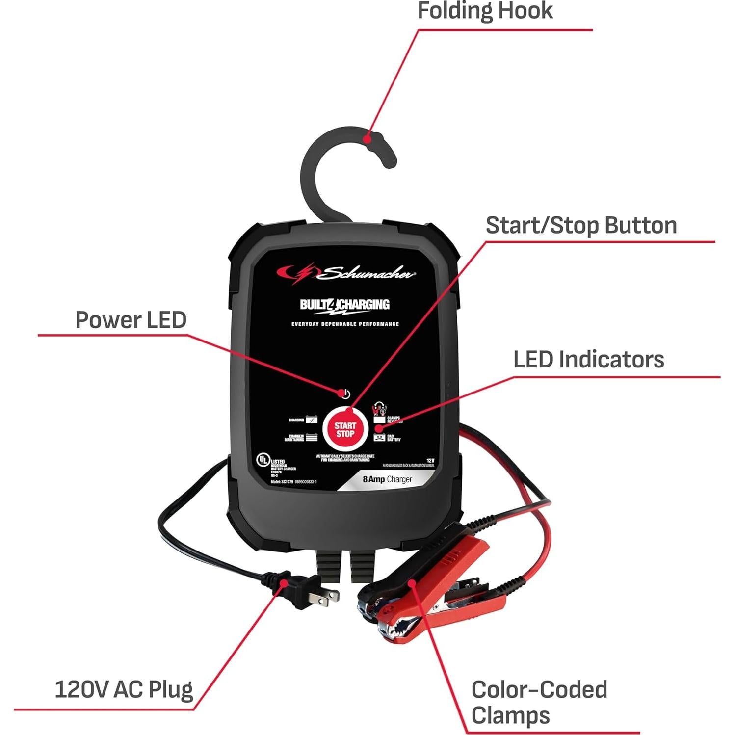 Cargador Rápido Schumacher SC1279 8A 12V para Baterías