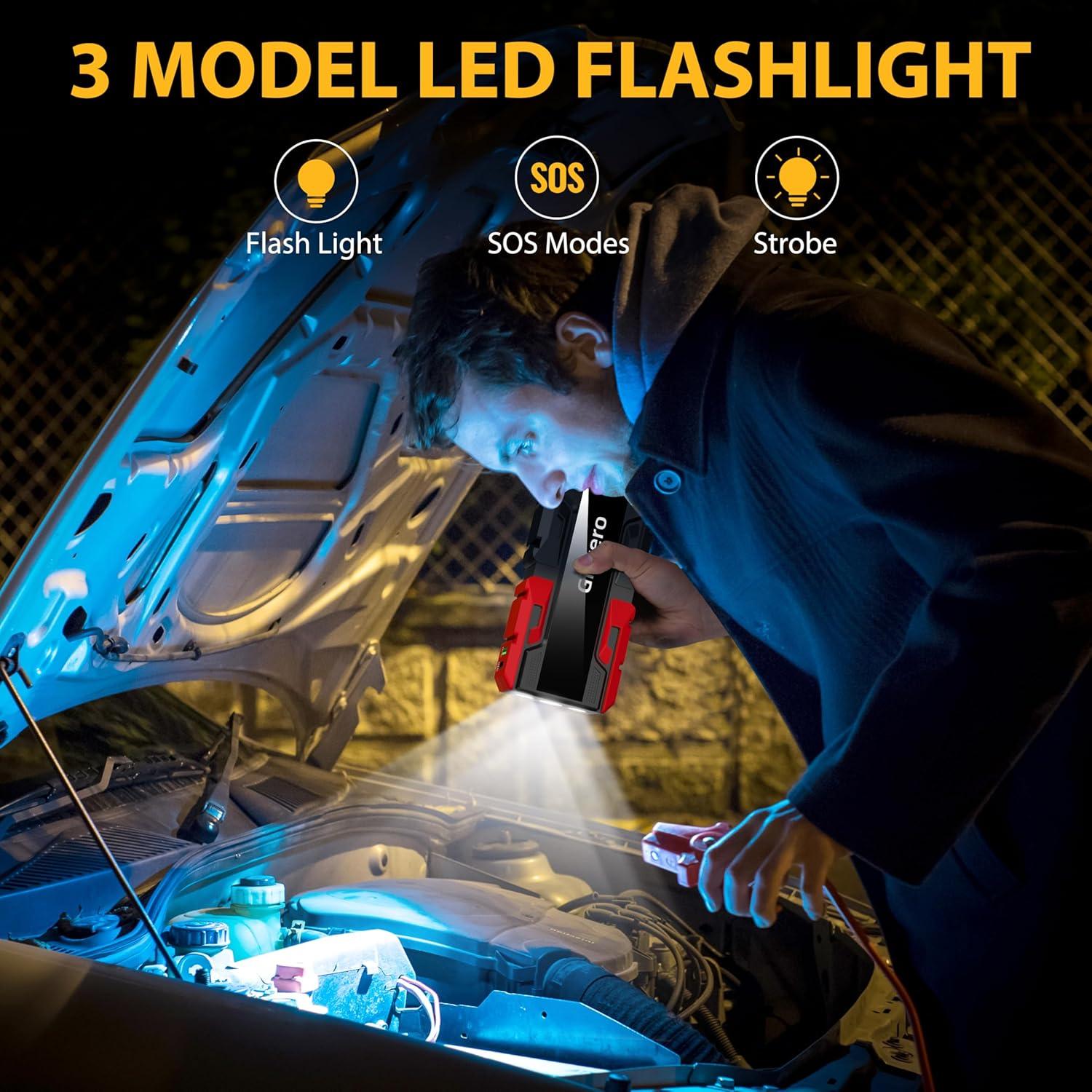 Arrancador de Coche Giatero 4000A 12V con Linterna LED