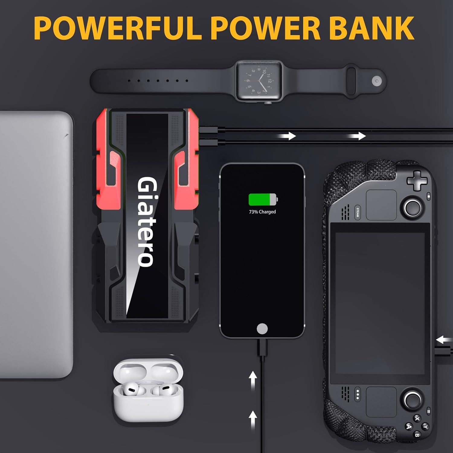 Arrancador de Coche Giatero 4000A 12V con Linterna LED