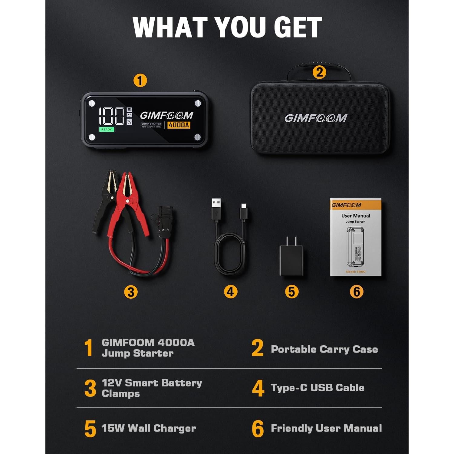 Arrancador de Salto GIMFOOM S4000 4000A 12V Pantalla LCD