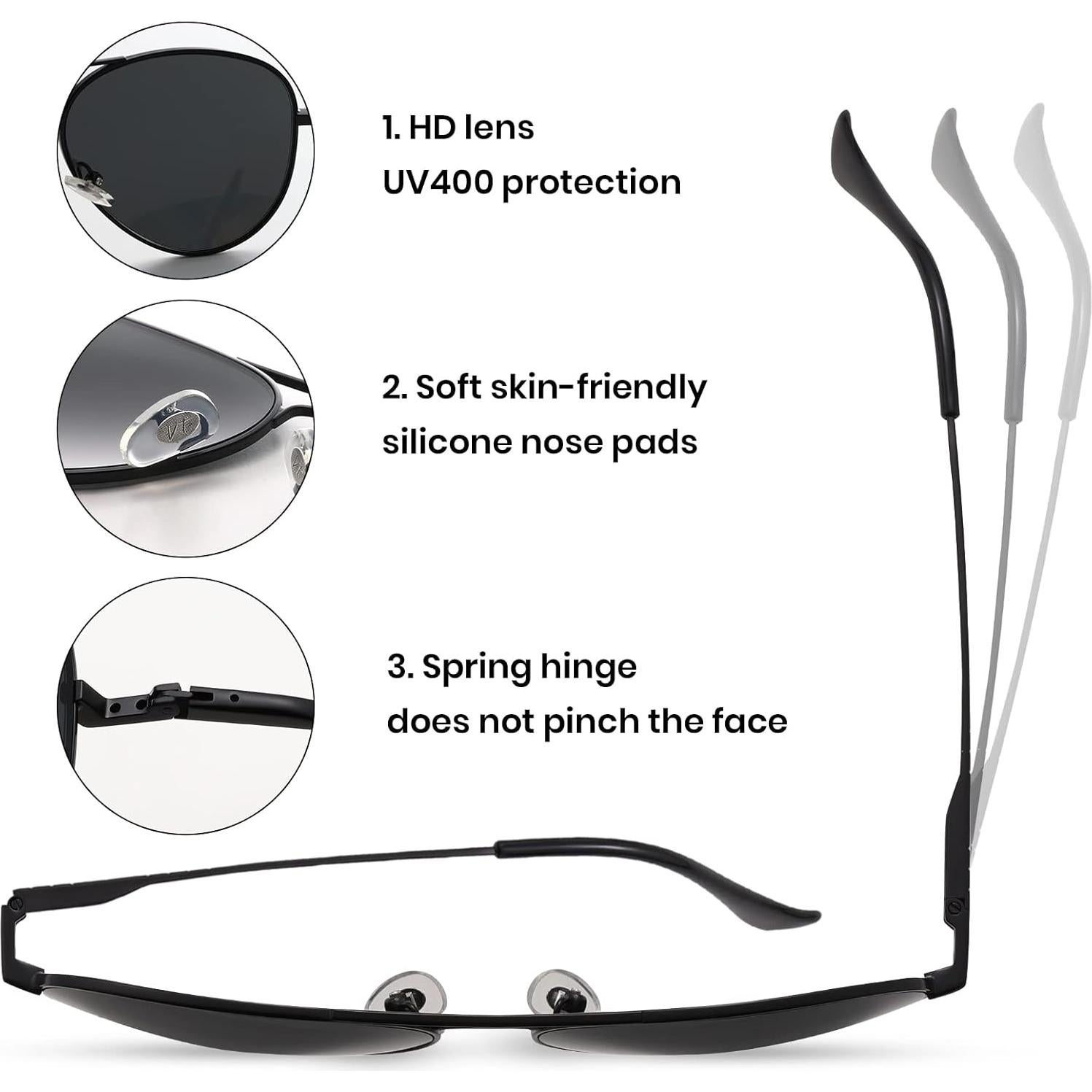 Gafas de Sol Aviador Veda Tinda Vision UV400 Retro Negras