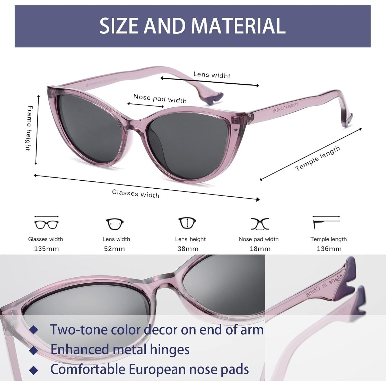 Gafas de sol ojo de gato polarizadas VF2219 para mujeres