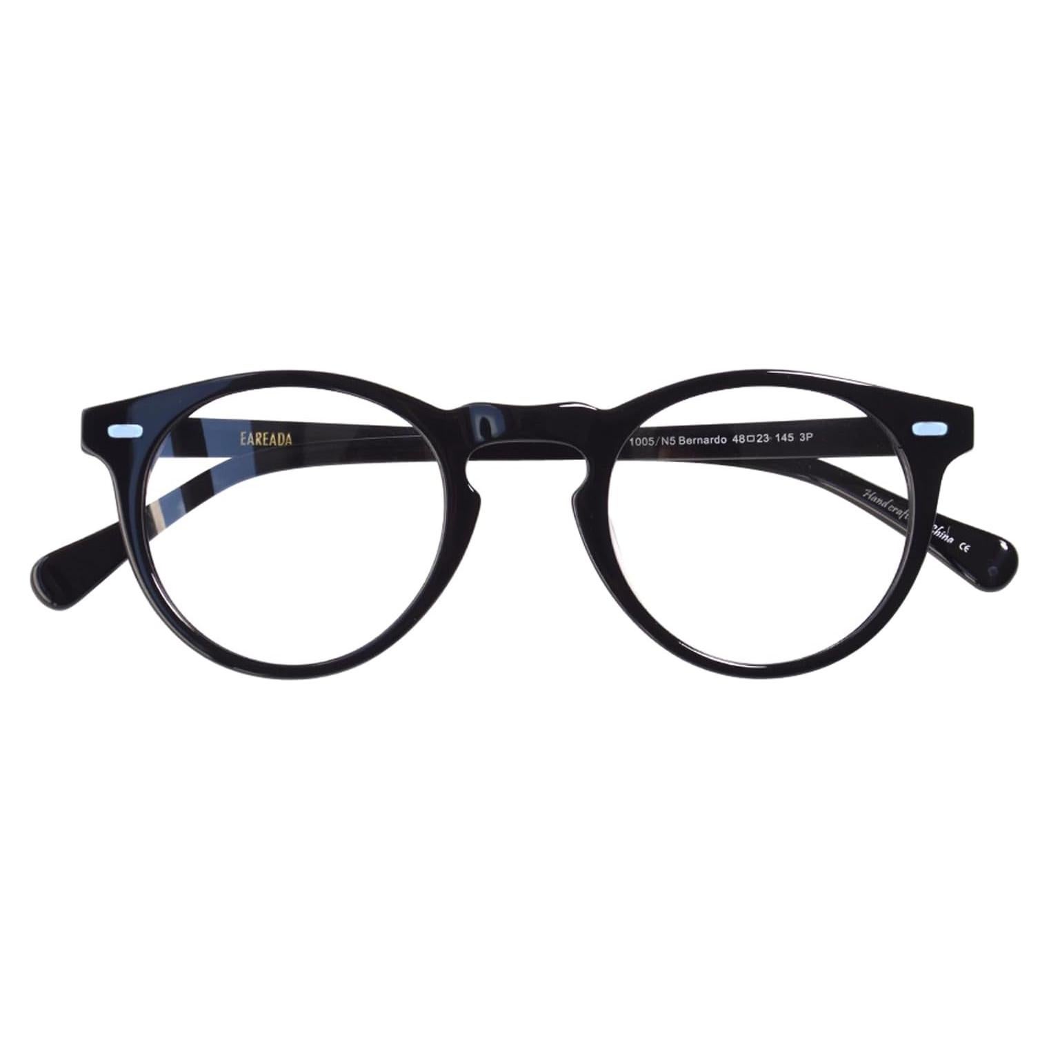 Gafas Redondas Vintage Acetato Hombres 47mm Negro
