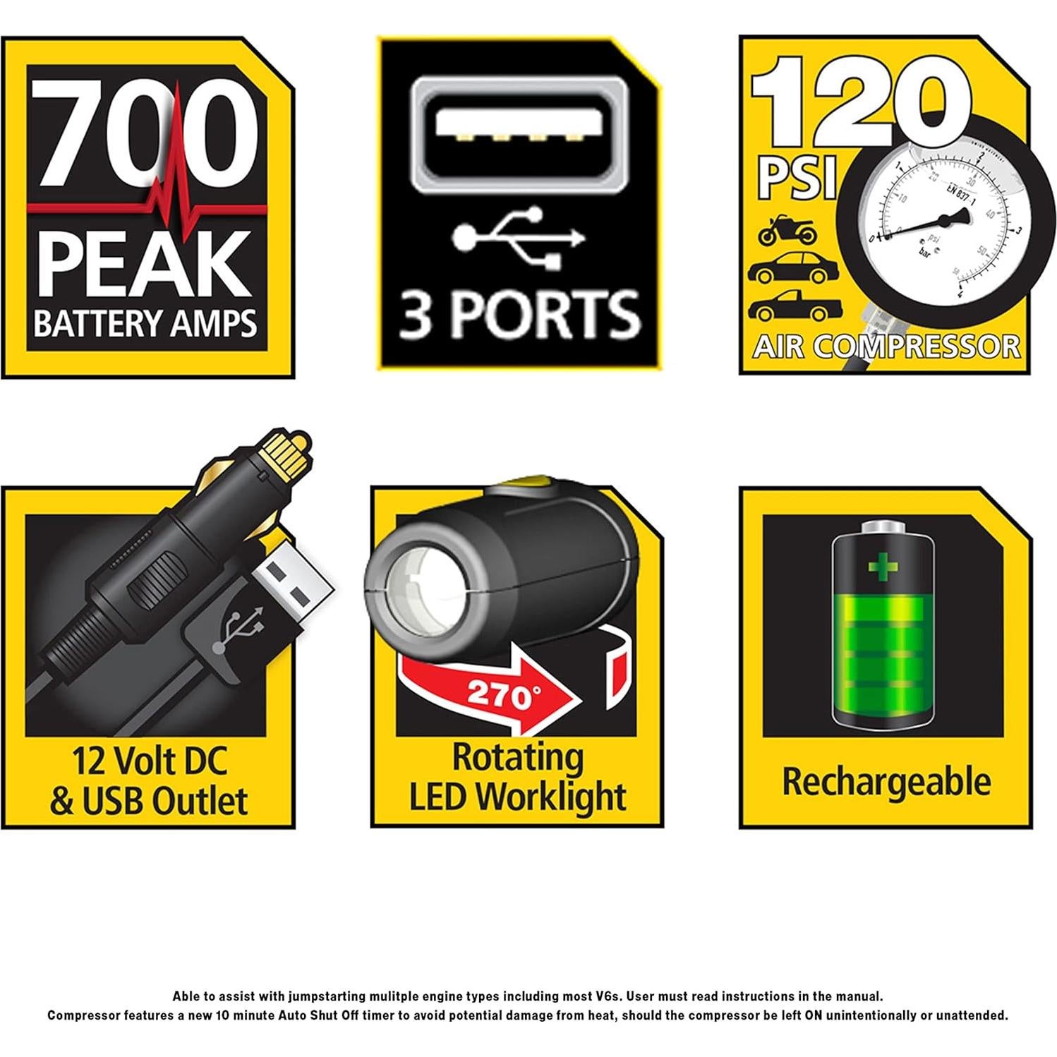 Arrancador Stanley J7CS 700A + Compresor y USB