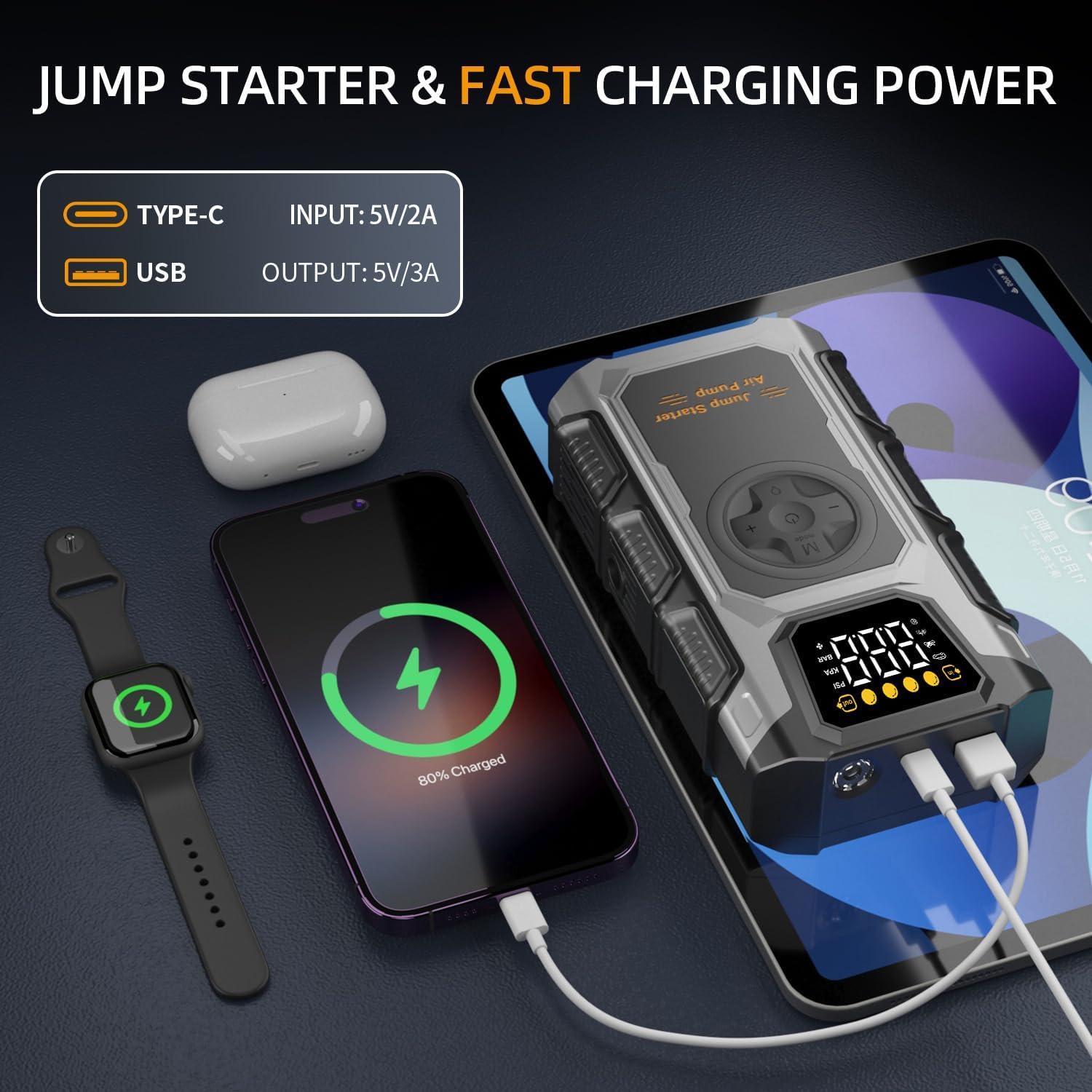 Arrancador de Coche Oreetga Q2 4500A con Compresor 150PSI