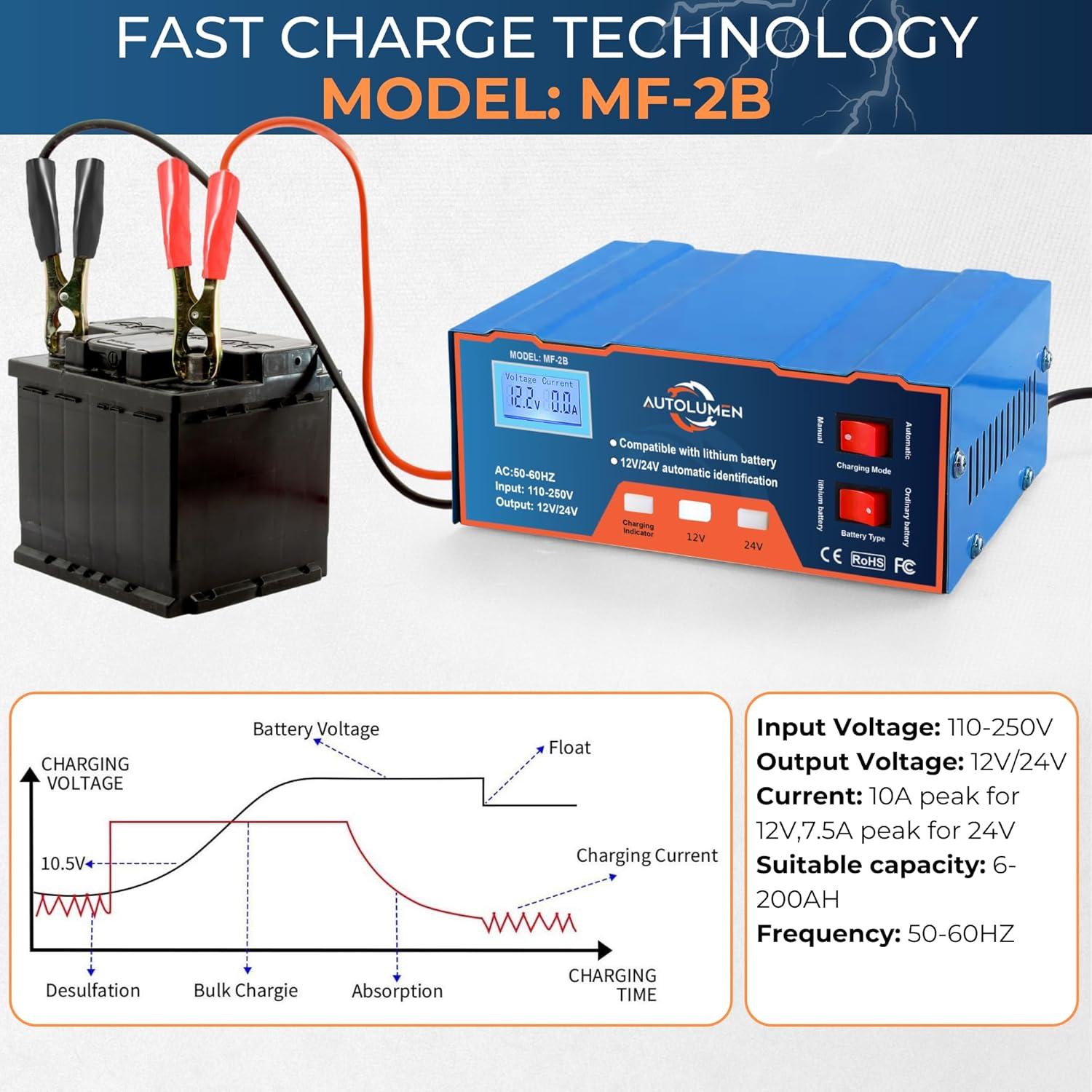 Cargador de Batería 12V 24V AUTOLUMEN 6AH-105AH Automático