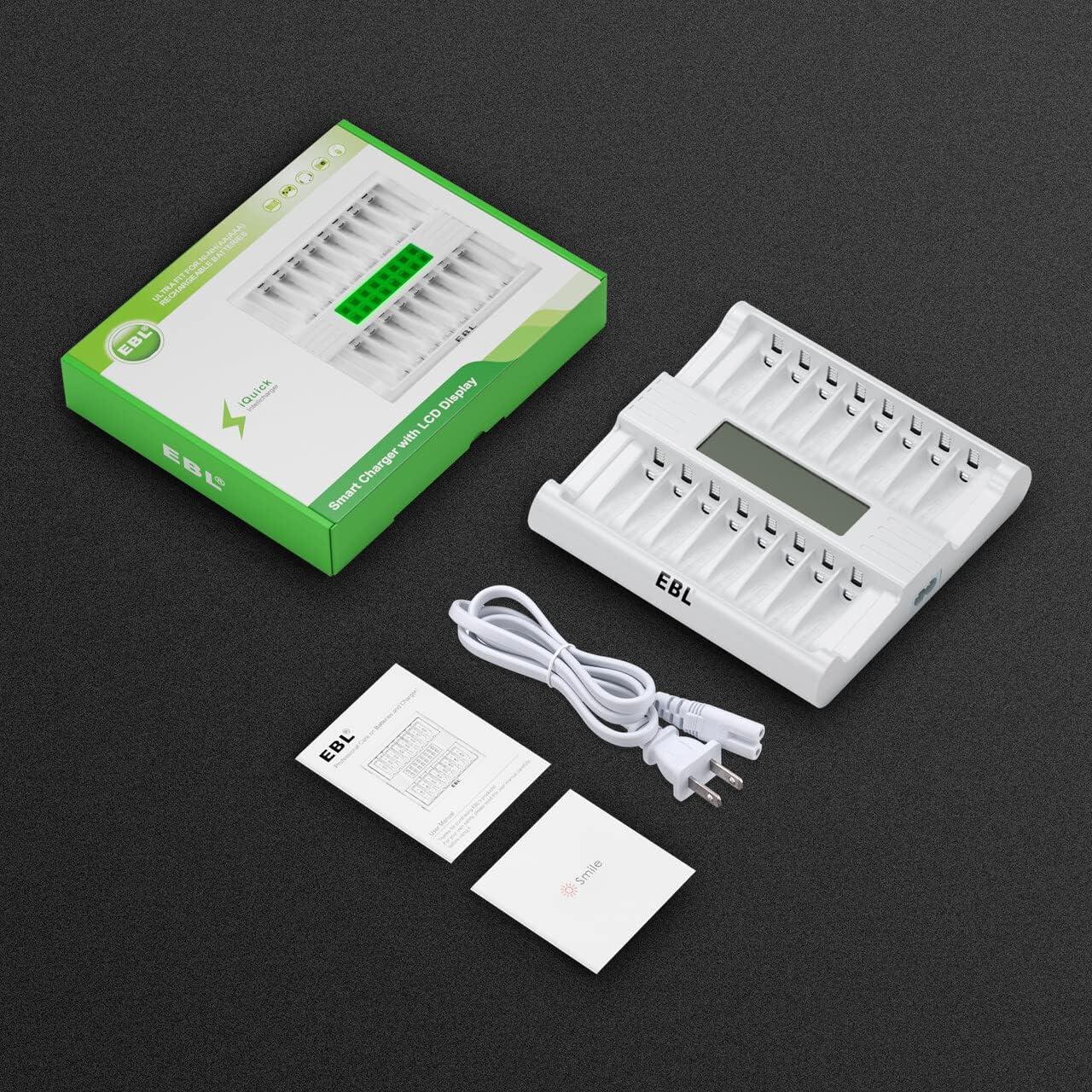 Cargador de Baterías EBL 16 Bahías AA AAA Carga Rápida LCD