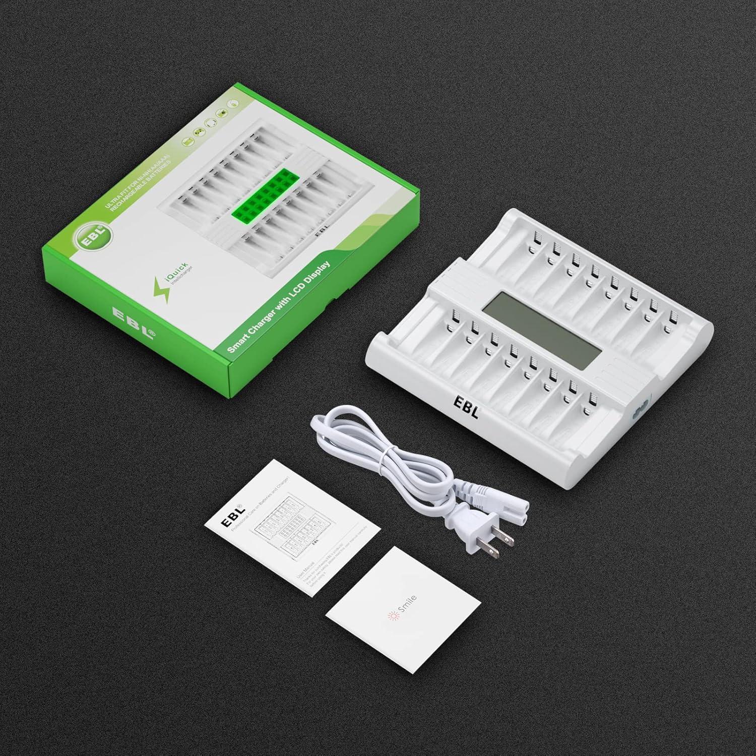 Cargador de Baterías EBL 16 Bahías AA AAA Carga Rápida LCD