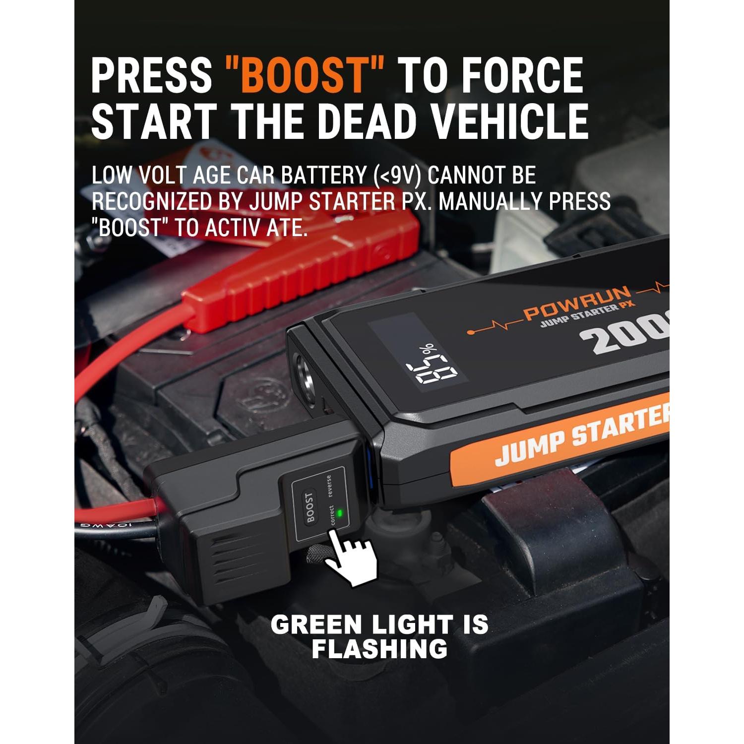 Arrancador Powrun P-X 2000A Portátil para Autos y Motos