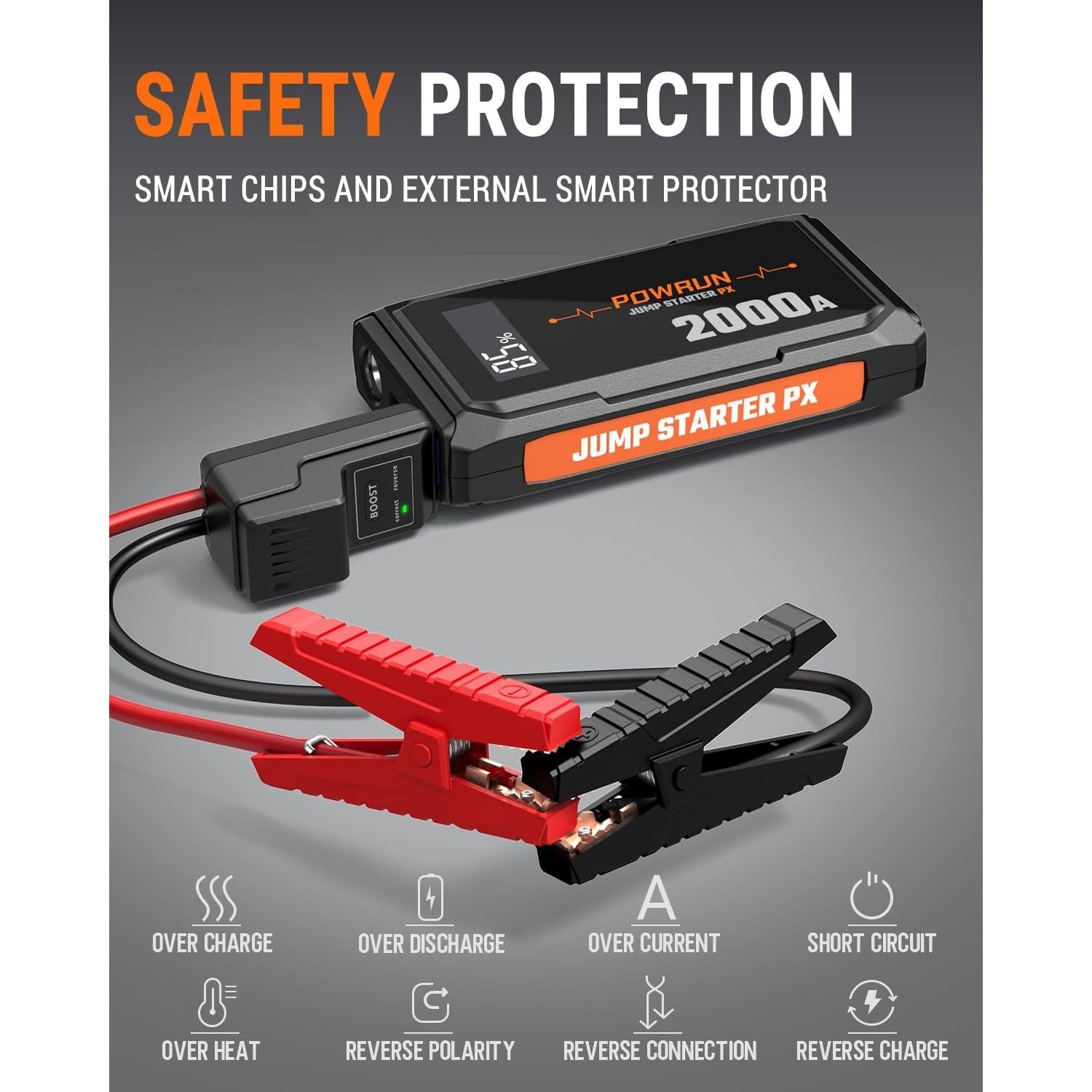Arrancador Powrun P-X 2000A Portátil para Autos y Motos
