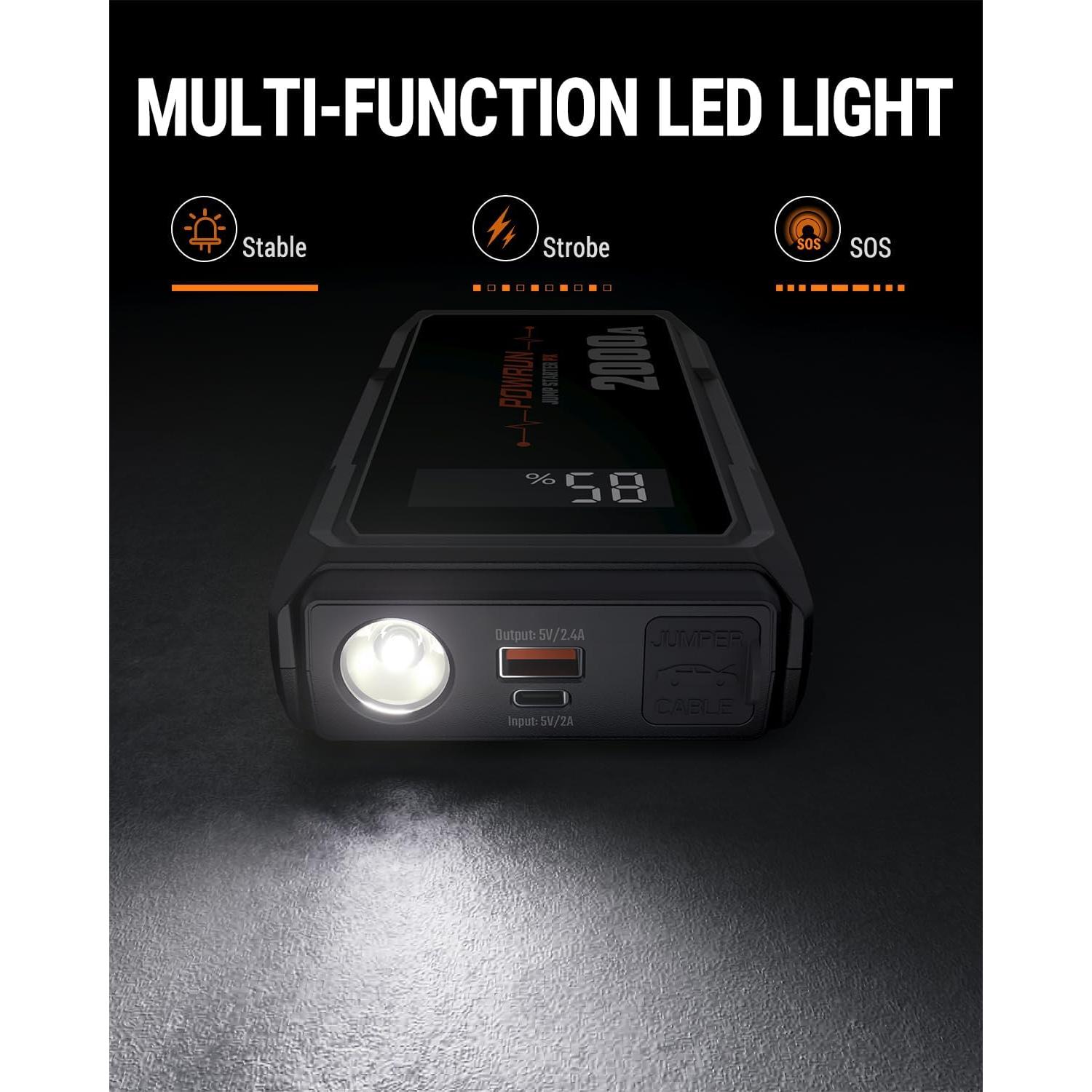 Arrancador Powrun P-X 2000A Portátil para Autos y Motos