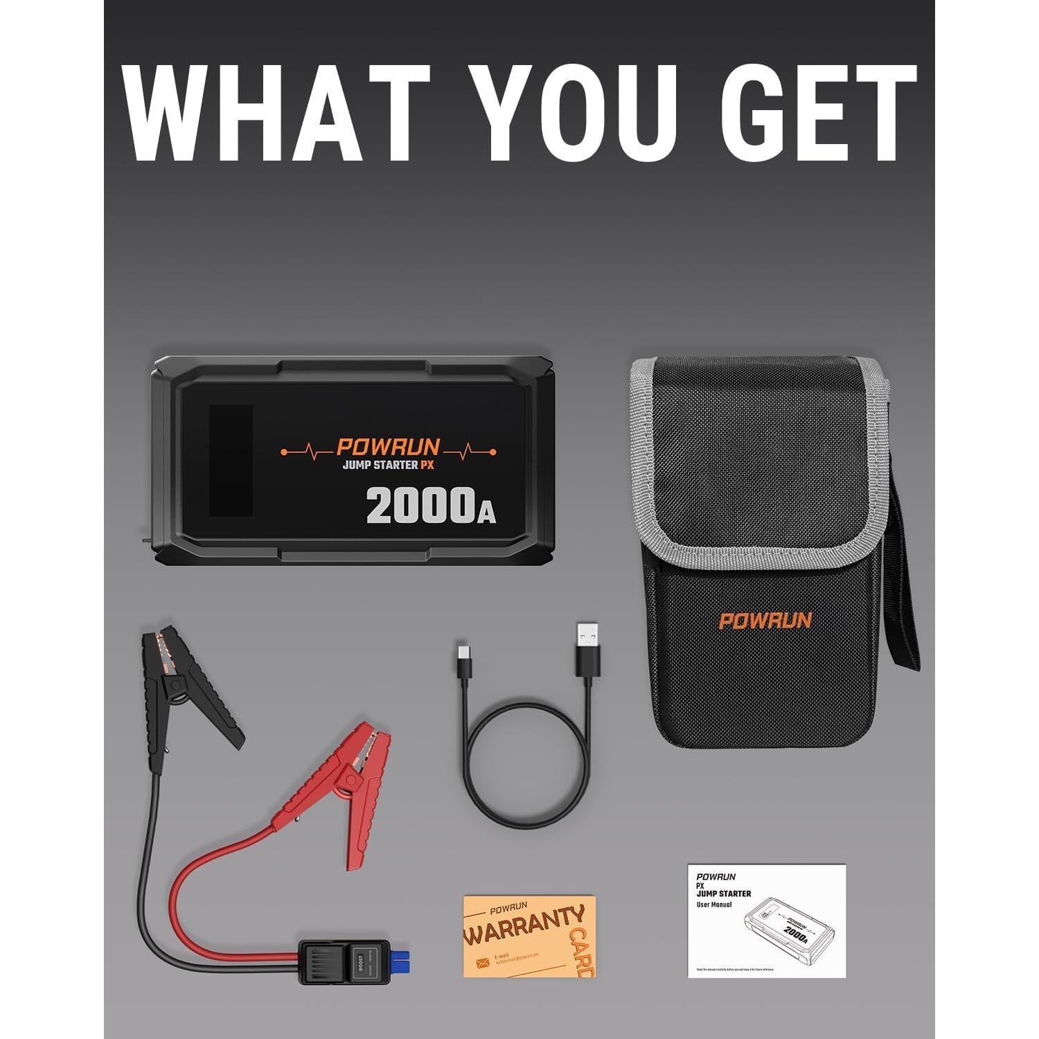 Arrancador Powrun P-X 2000A Portátil para Autos y Motos