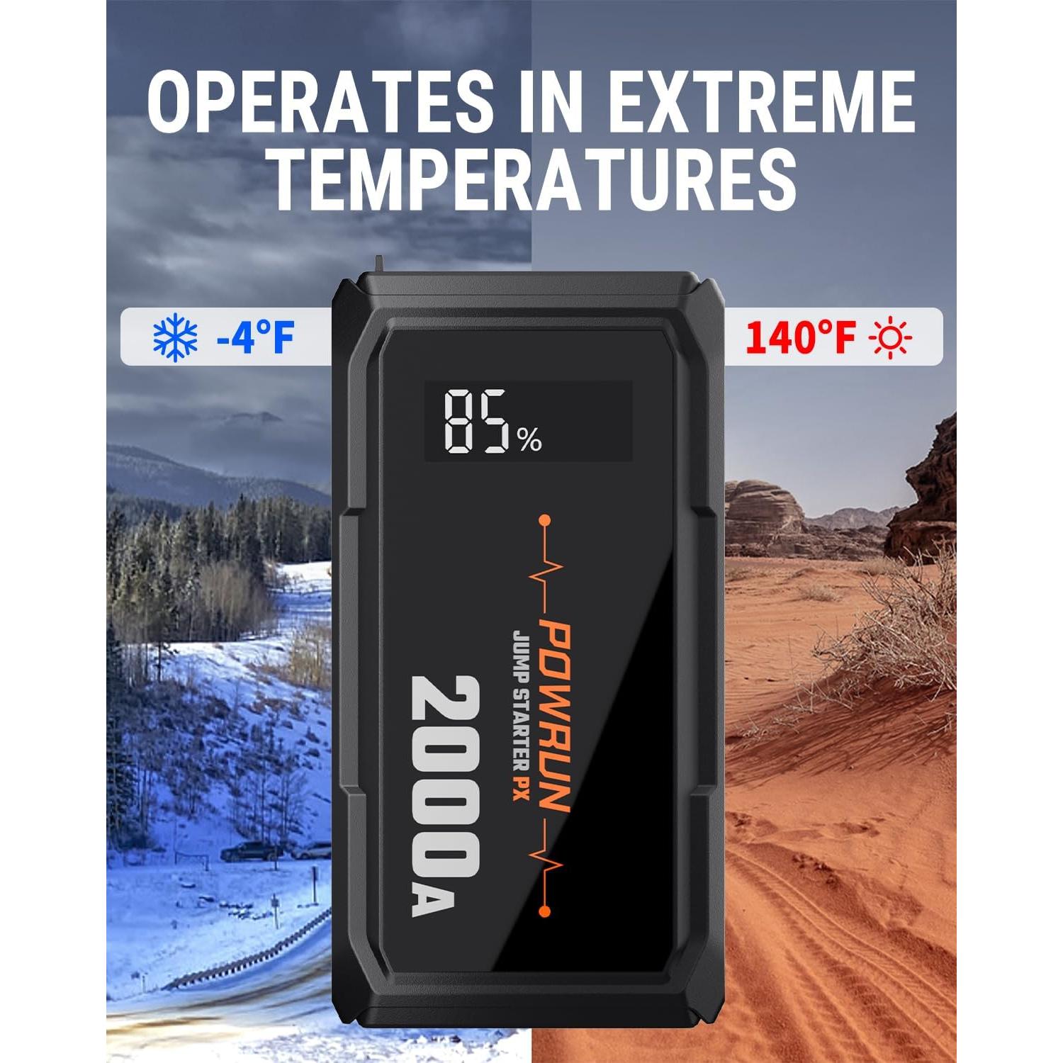 Arrancador Powrun P-X 2000A Portátil para Autos y Motos