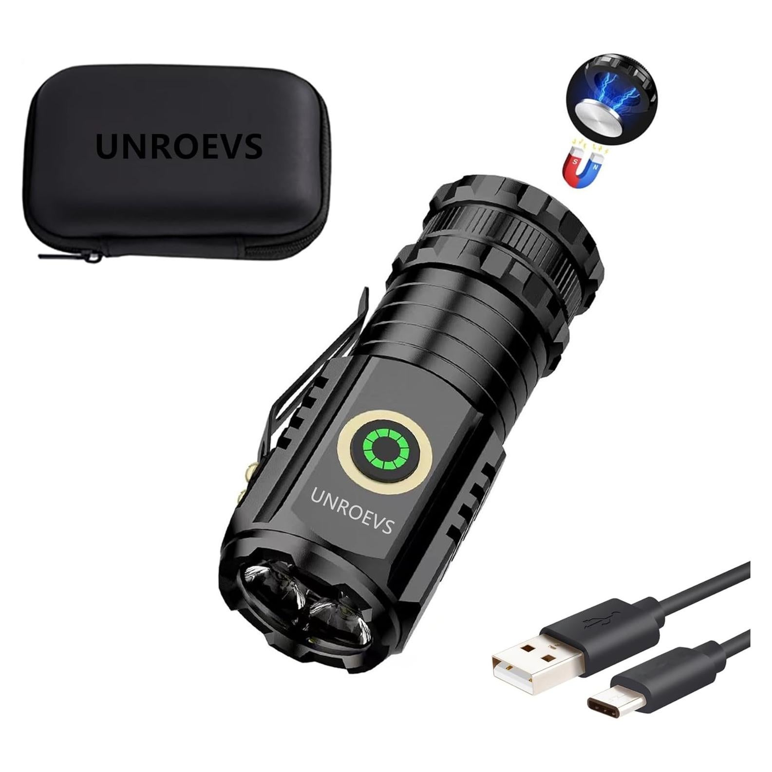 Mini Linterna UNROEVS 2550 Lúmenes Recargable USB C 5 Modos