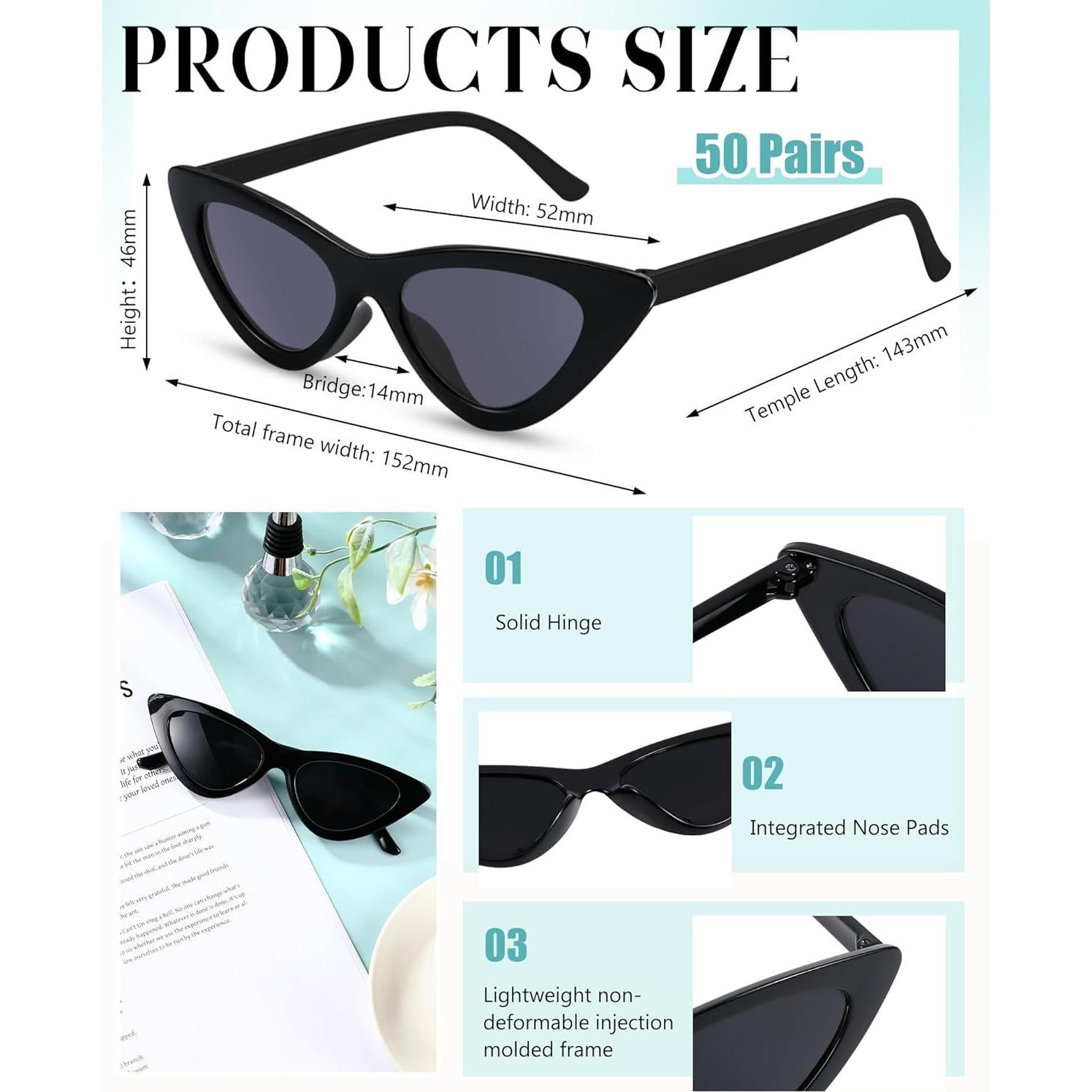 50 Pares de Gafas de Sol Retro Estilo Gato Tellegloww