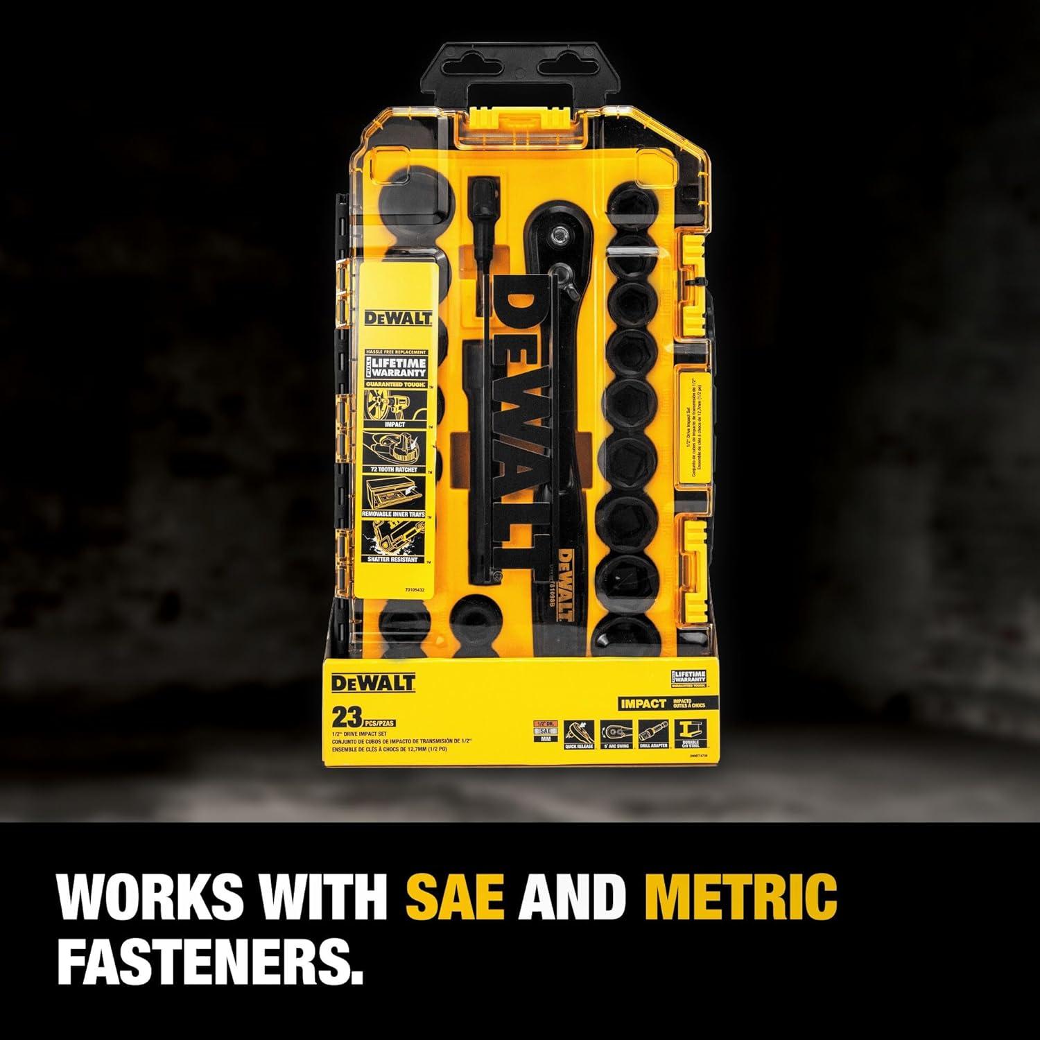 Juego de Enchufes de Impacto DEWALT 23 Piezas Métrico/SAE