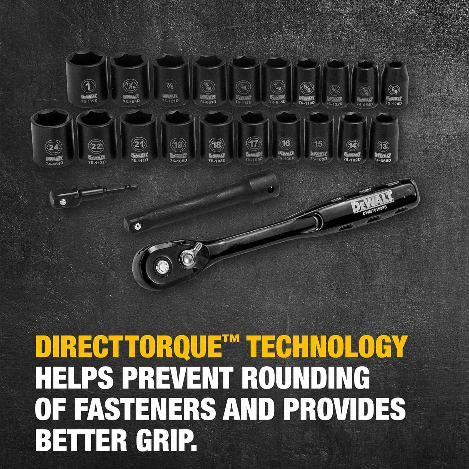 Juego de Enchufes de Impacto DEWALT 23 Piezas Métrico/SAE