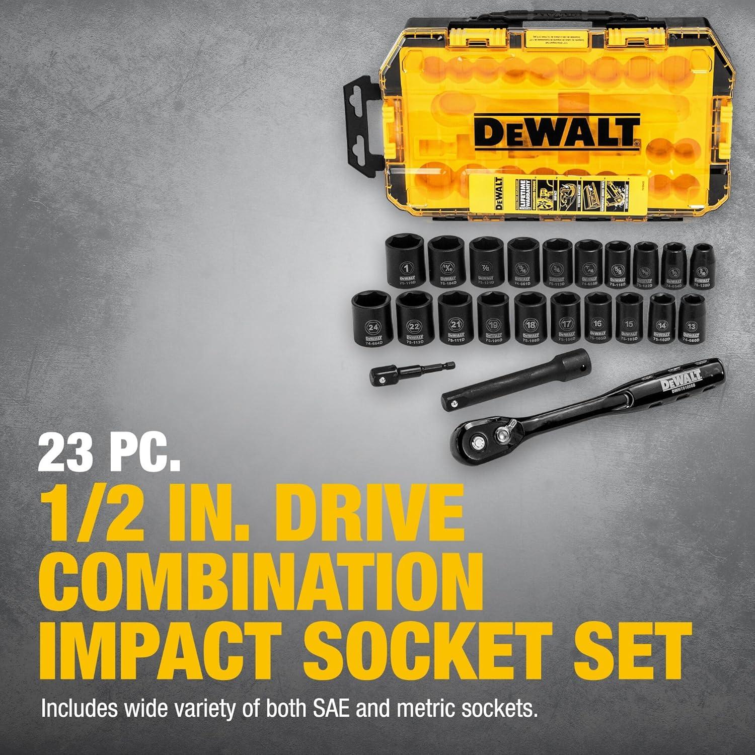 Juego de Enchufes de Impacto DEWALT 23 Piezas Métrico/SAE