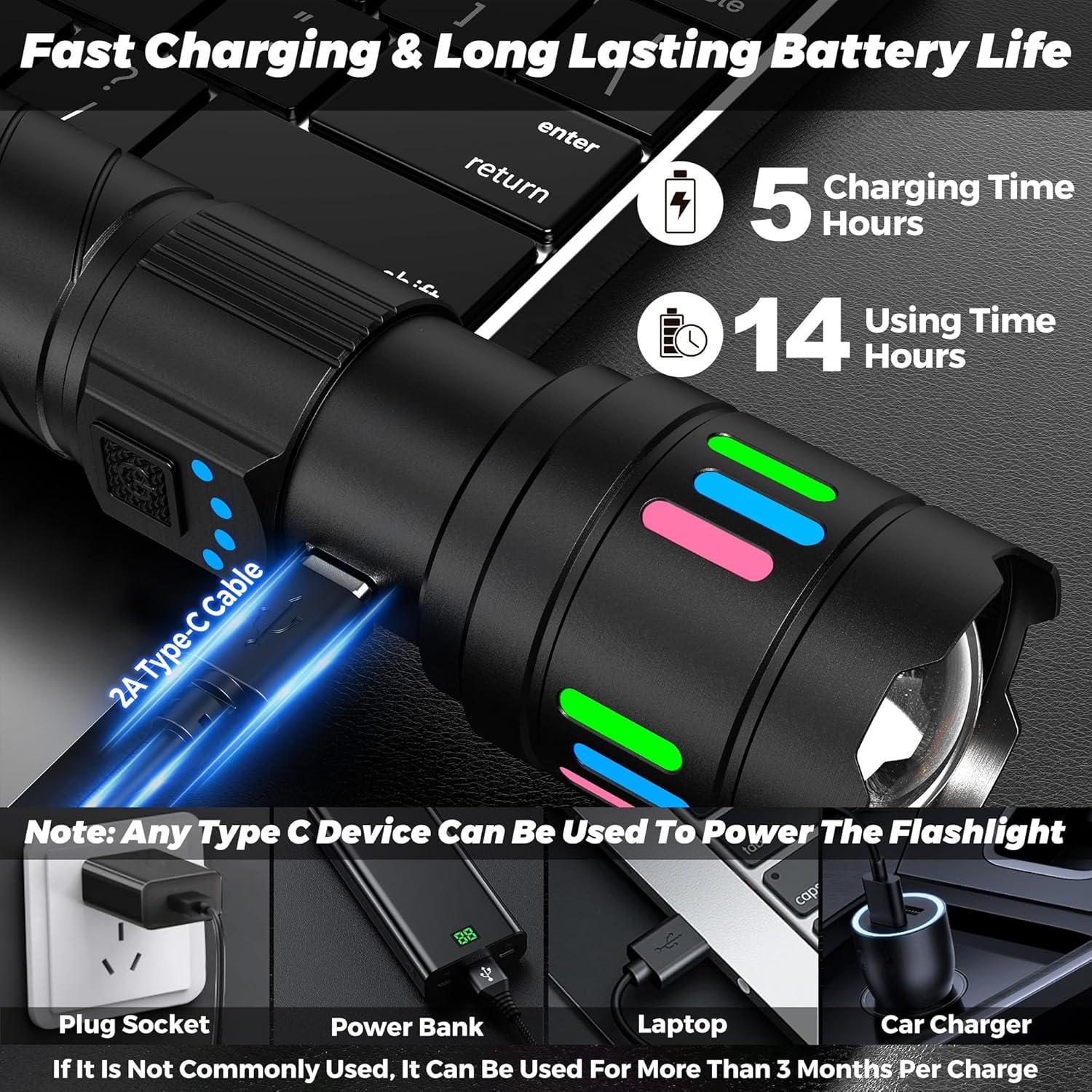 Linterna LED TIROFLX 1000000LM Zoomable IP67 3000mAh