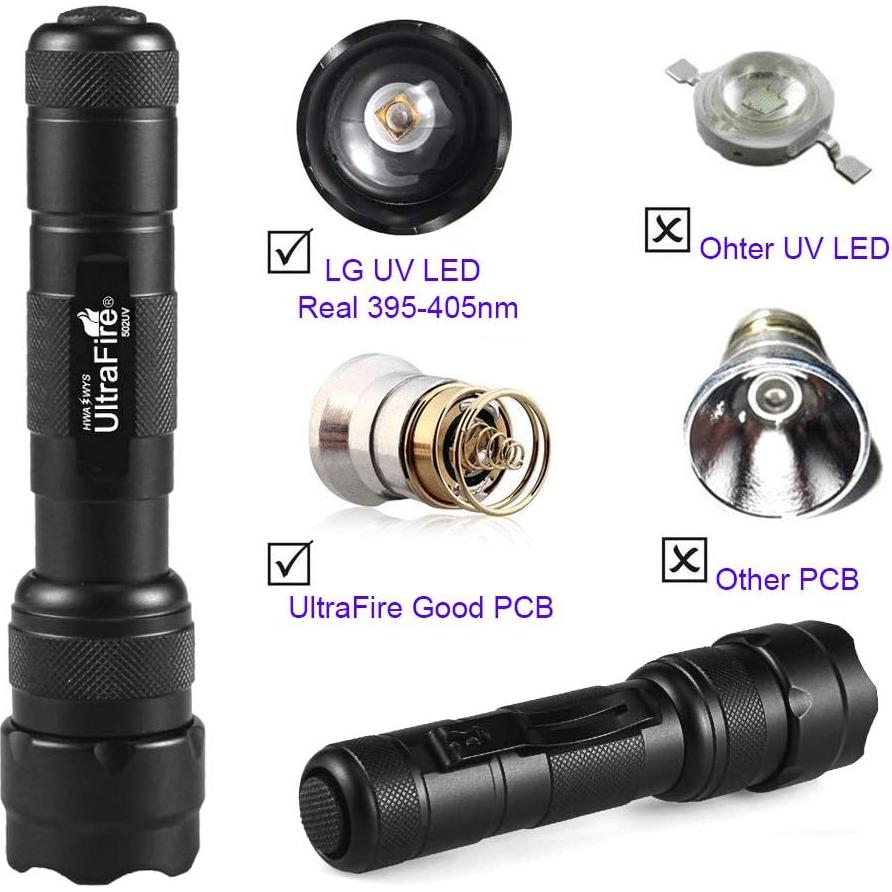 Linterna UV UltraFire WF-502B 395-405 nm para Detección