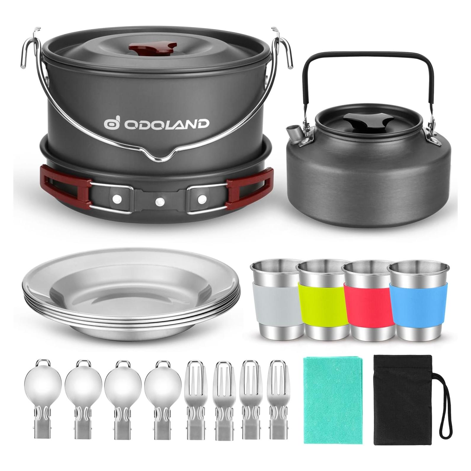 Kit de Cocina Camping Odoland 22 Piezas para 4 Personas