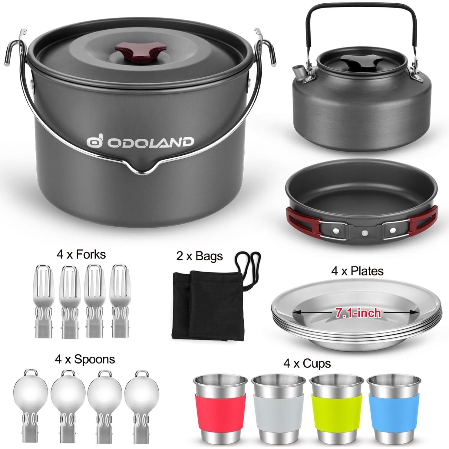 Kit de Cocina Camping Odoland 22 Piezas para 4 Personas