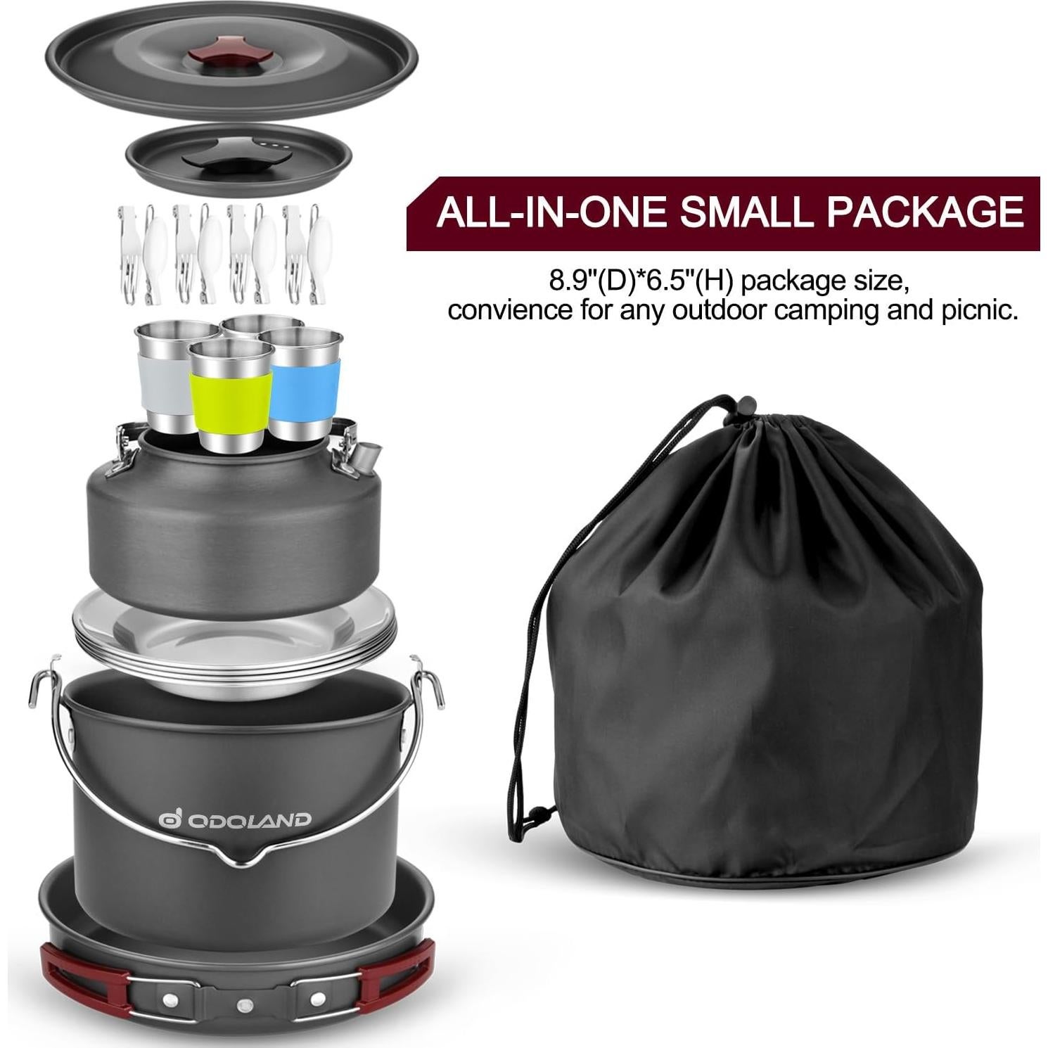 Kit de Cocina Camping Odoland 22 Piezas para 4 Personas