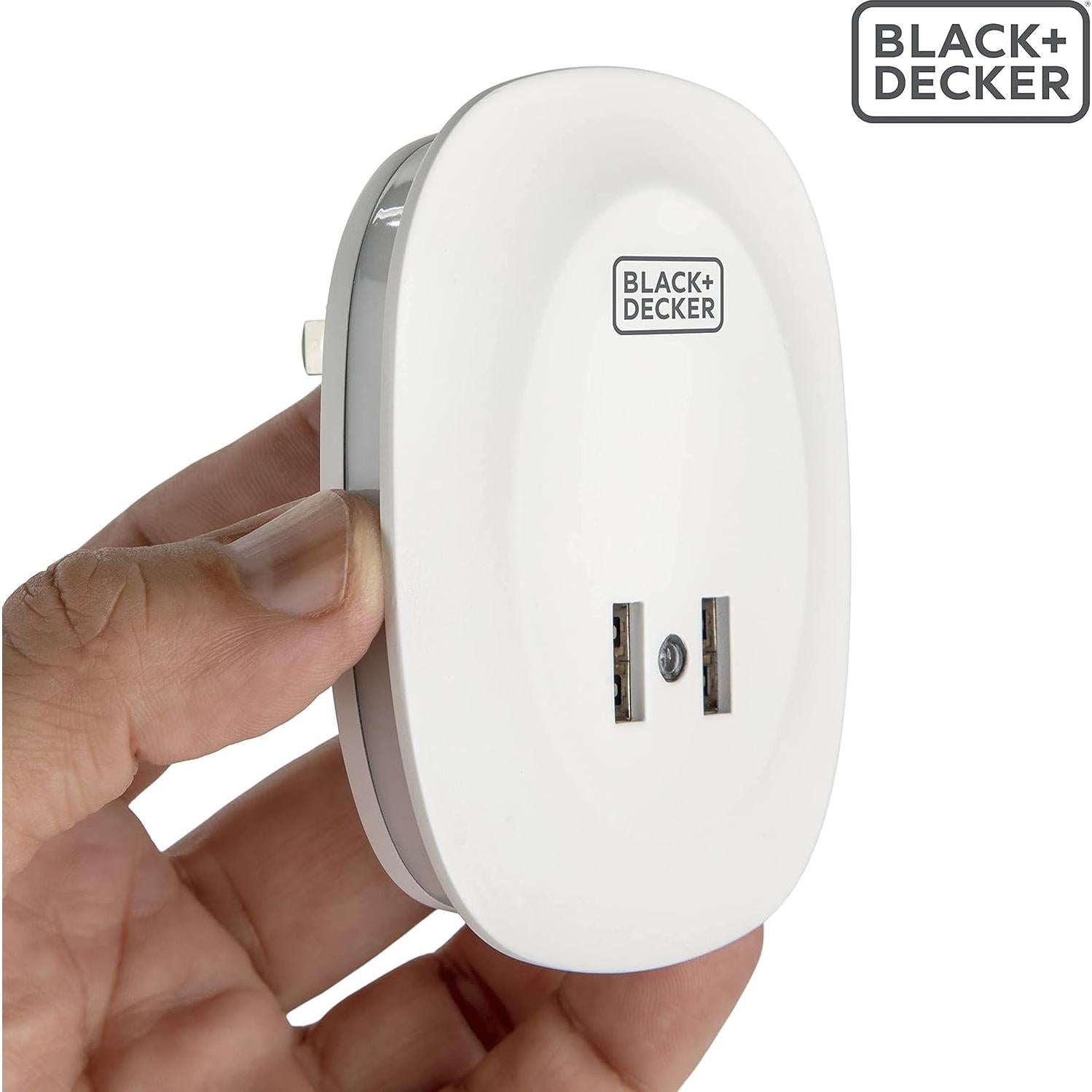Luz Nocturna Enchufable Black+Decker con 2 USB y Sensor