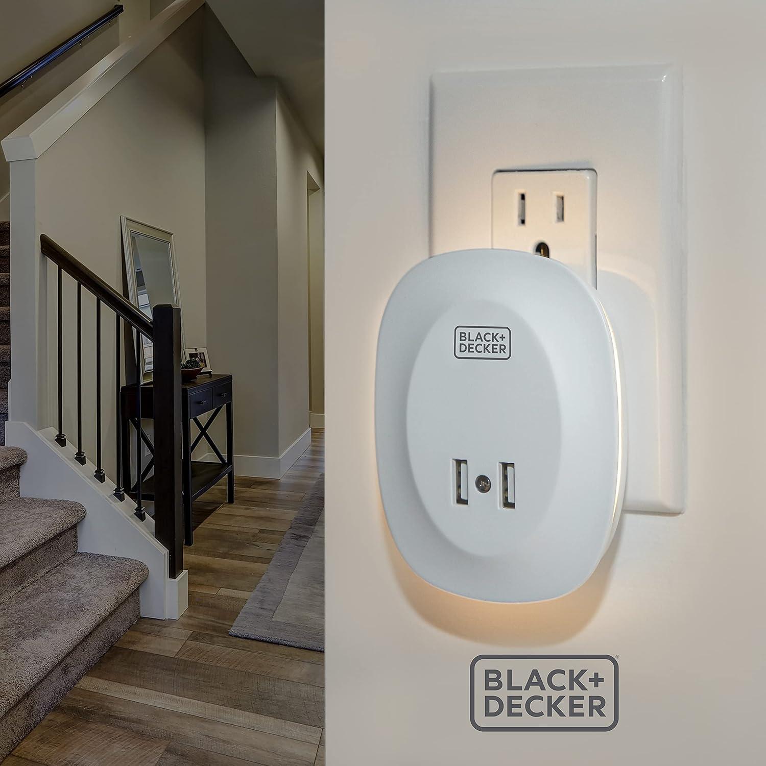 Luz Nocturna Enchufable Black+Decker con 2 USB y Sensor