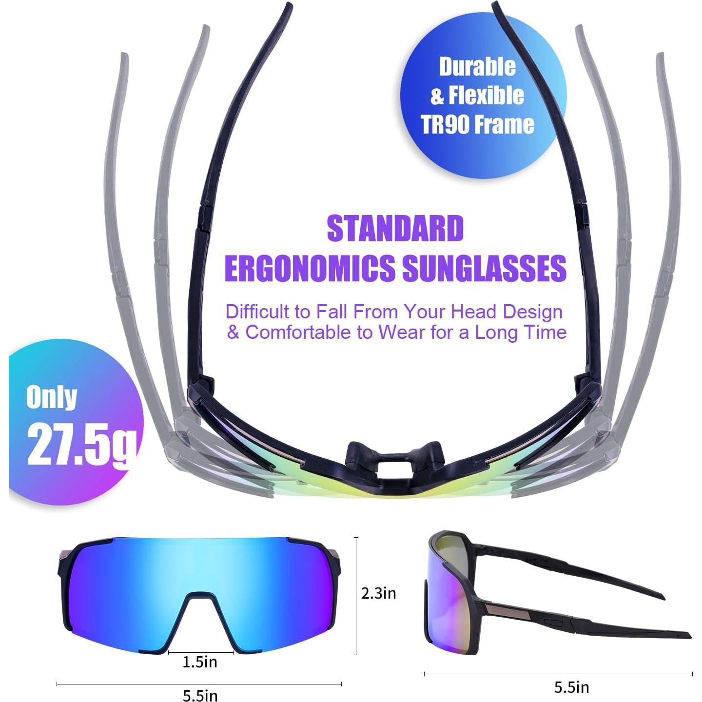 Polarized Sunglasses for Mens Womens Youth,UV Protection Sports Baseball Sun Glasses for Cycling Softball MTB Running