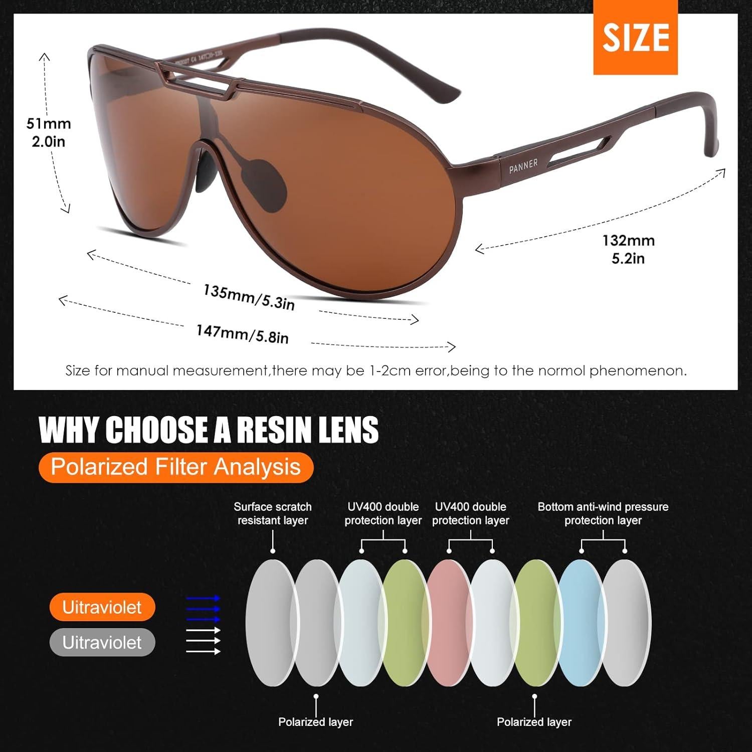 Gafas de sol polarizadas TEAPLMTT para hombres marco metal ligero