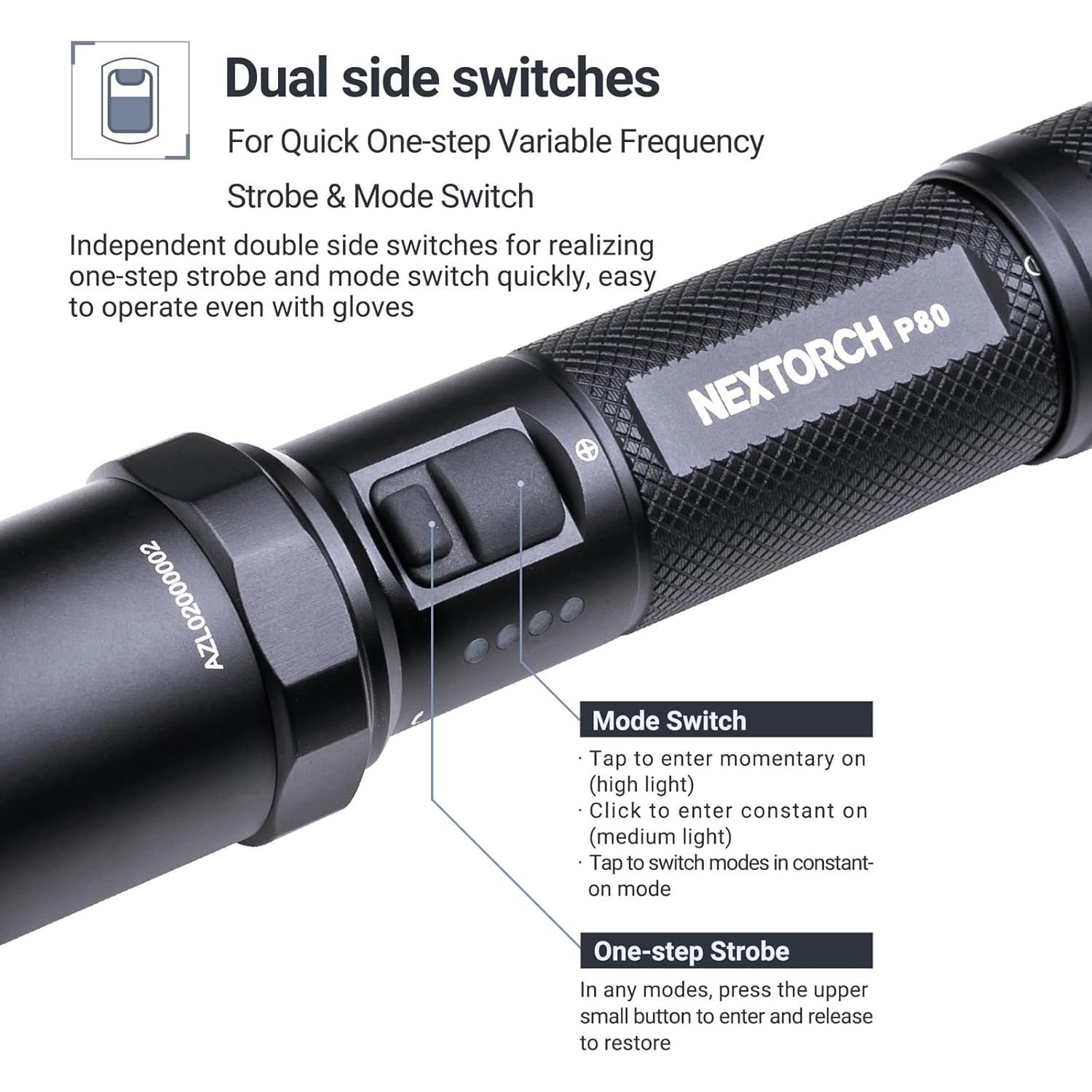 Linterna Recargable NEXTORCH P80 1600 Lúmenes LED Táctica