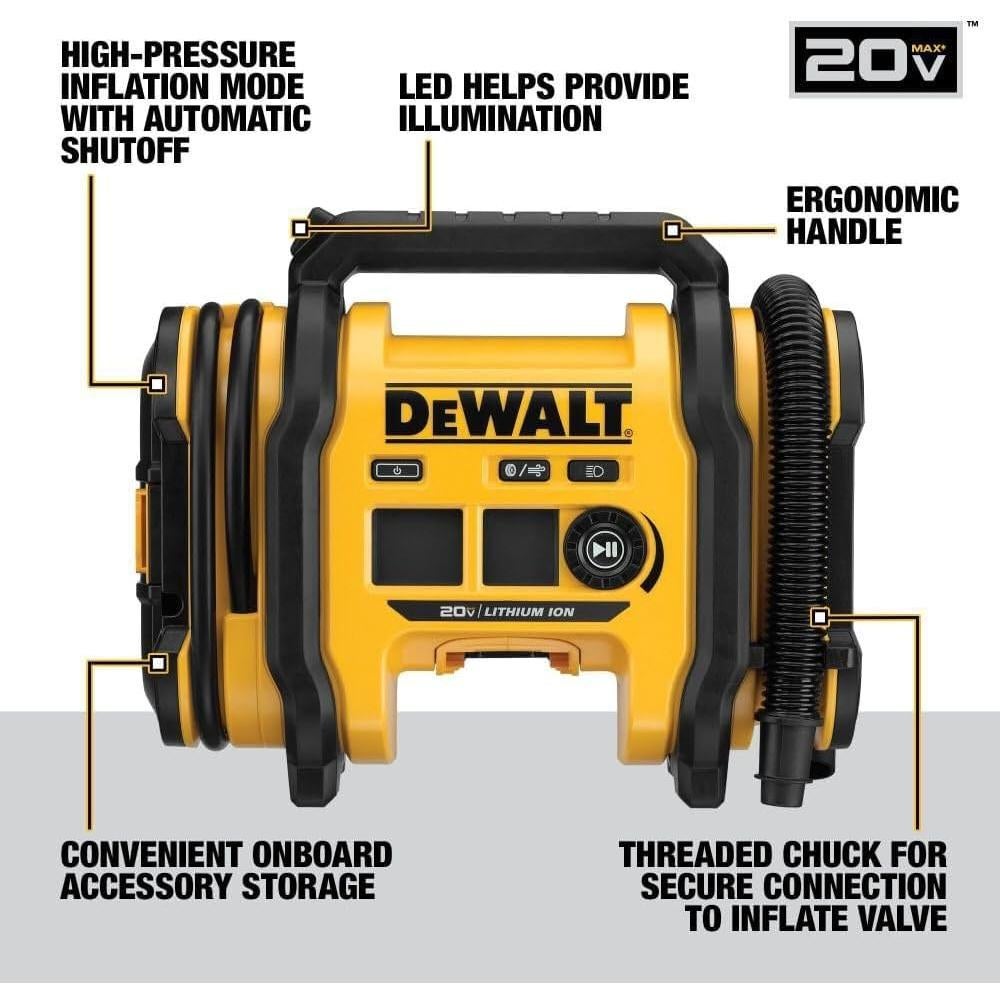 Inflador de Neumáticos DEWALT 20V MAX, Compacto y Portátil