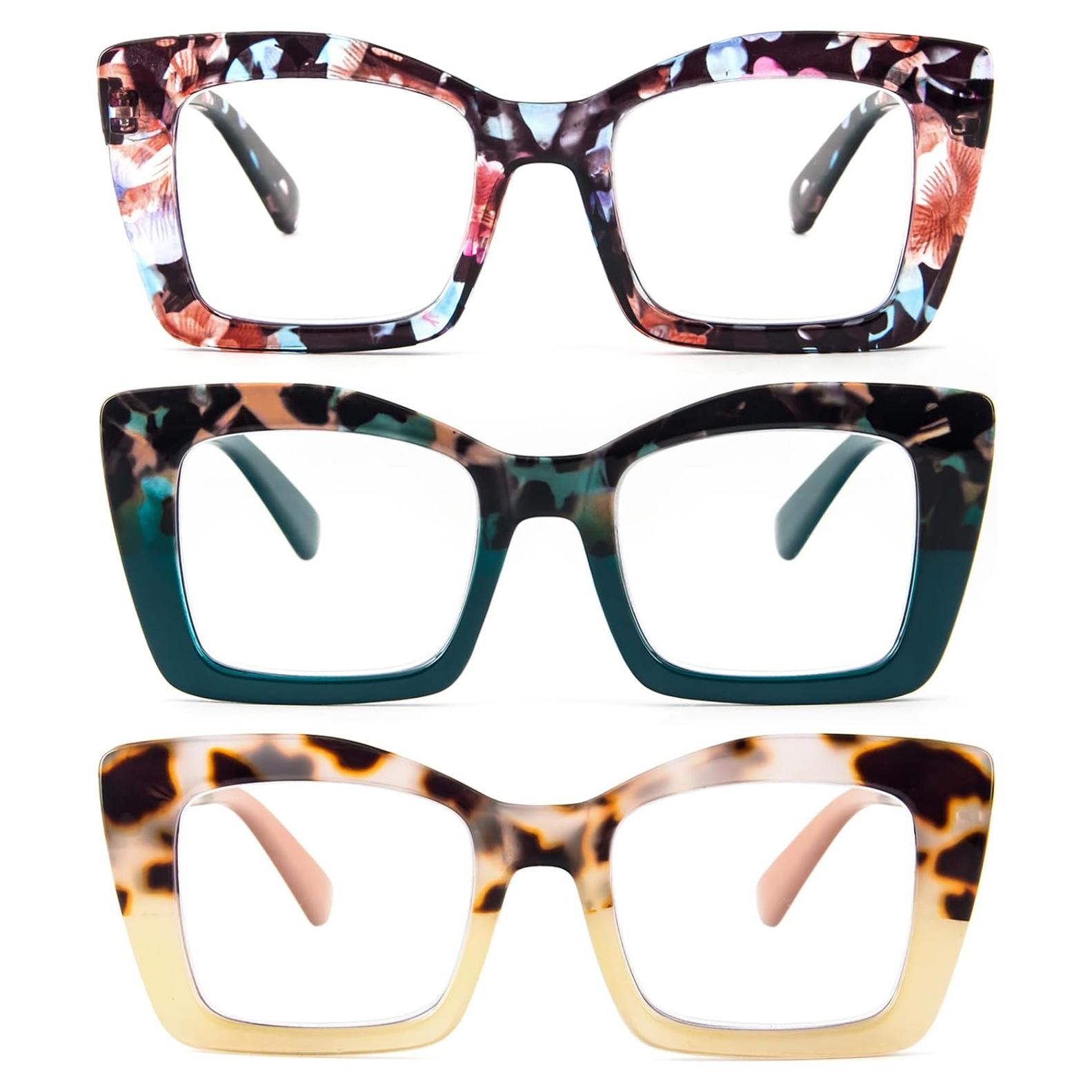 Gafas de lectura REAVEE estilo Oprah, bloqueo luz azul, 3 pcs