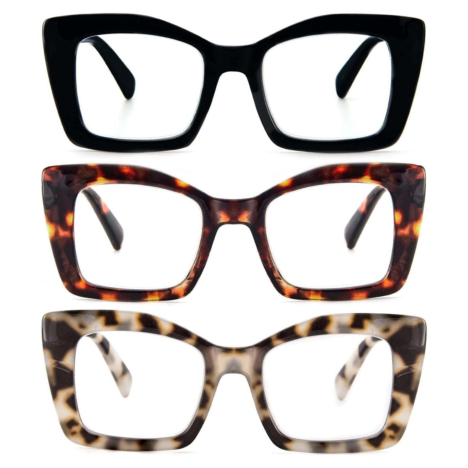 Gafas de lectura REAVEE estilo Oprah, bloqueo luz azul, 3 pcs