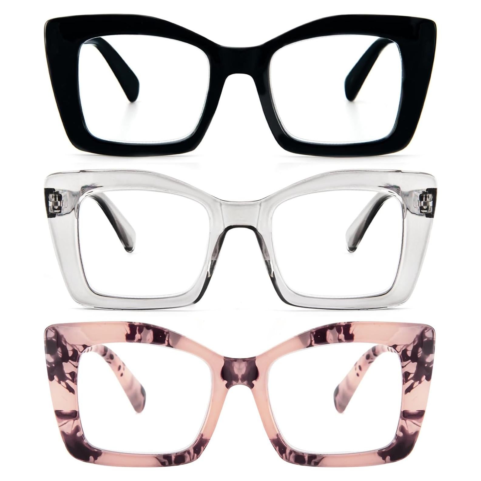 Gafas de lectura REAVEE estilo Oprah, bloqueo luz azul, 3 pcs