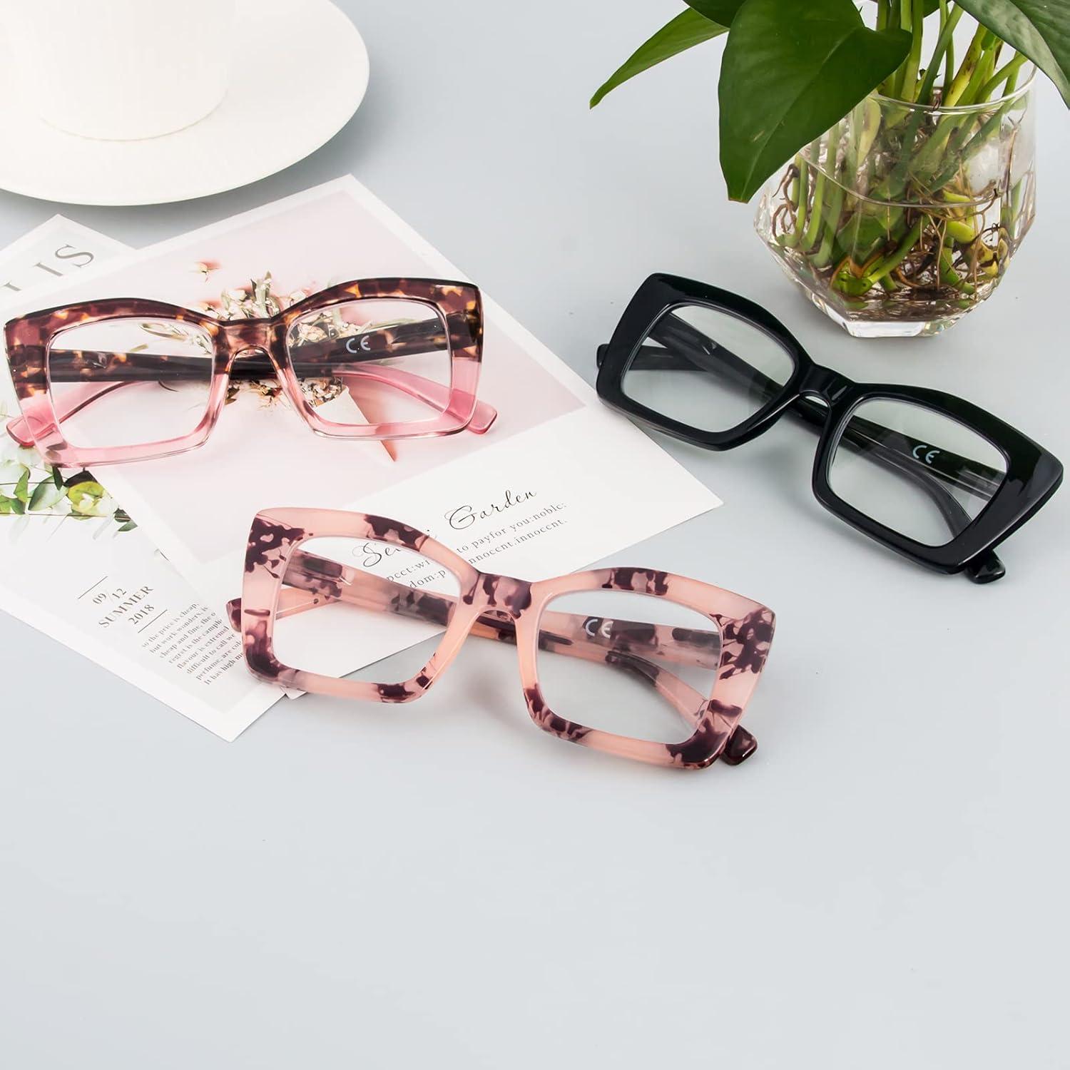 Gafas de lectura REAVEE estilo Oprah, bloqueo luz azul, 3 pcs