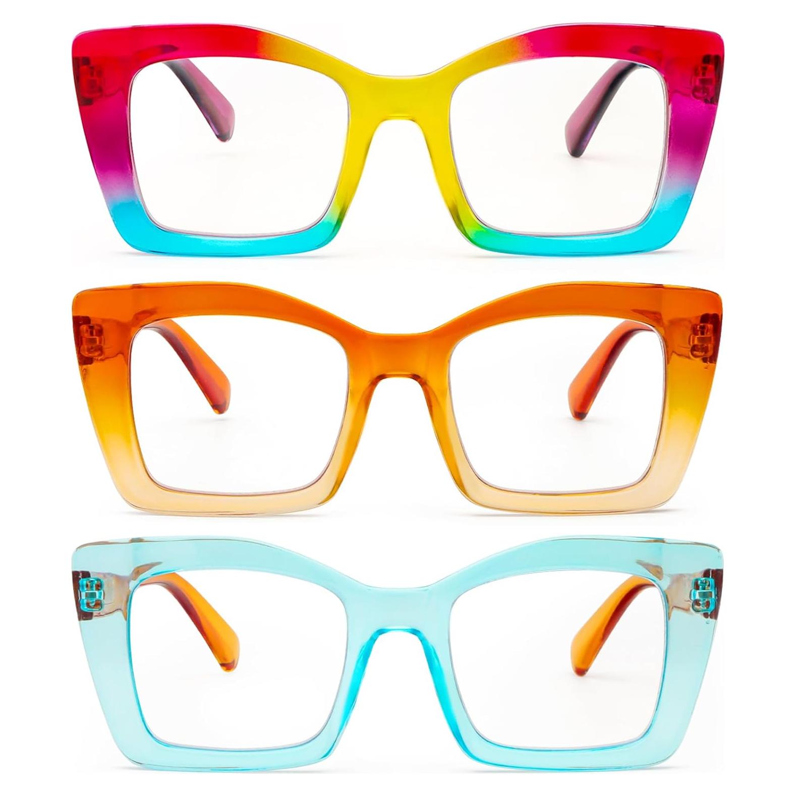 Gafas de lectura REAVEE estilo Oprah, bloqueo luz azul, 3 pcs