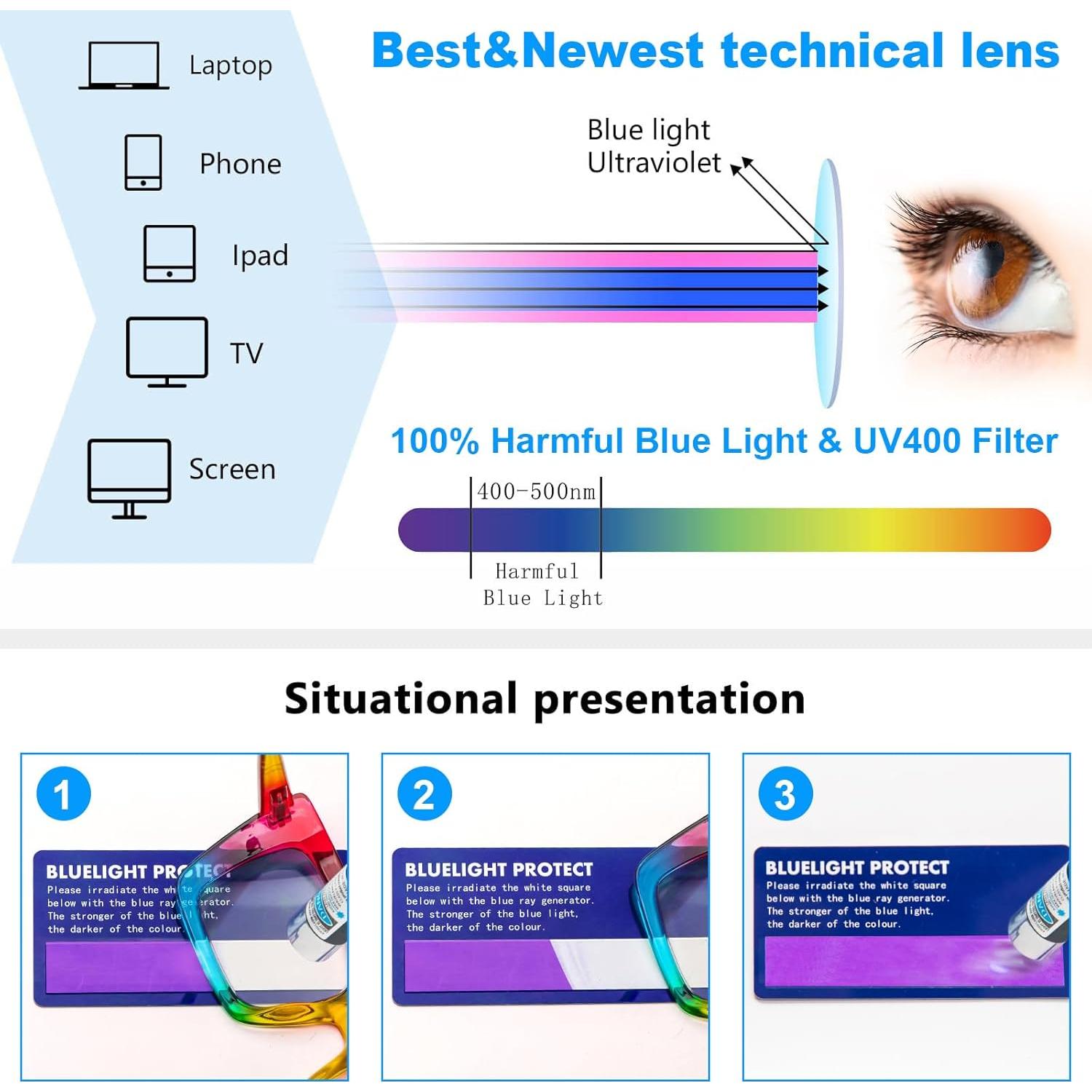 Gafas de lectura REAVEE estilo Oprah, bloqueo luz azul, 3 pcs